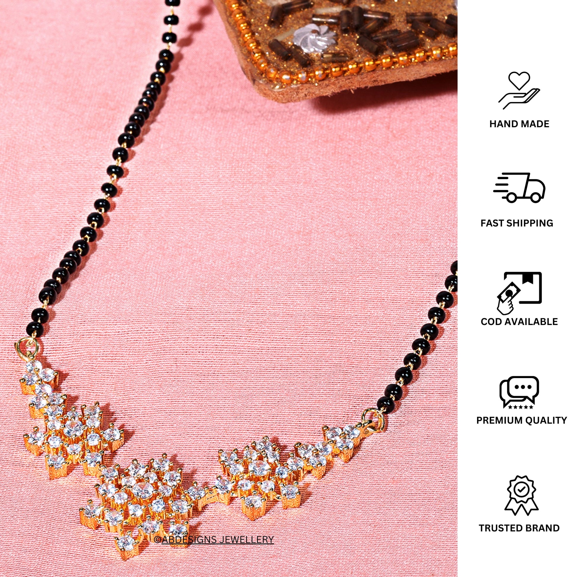 Gold Plated American Diamond Flower Mangalsutra - Abdesignsjewellery