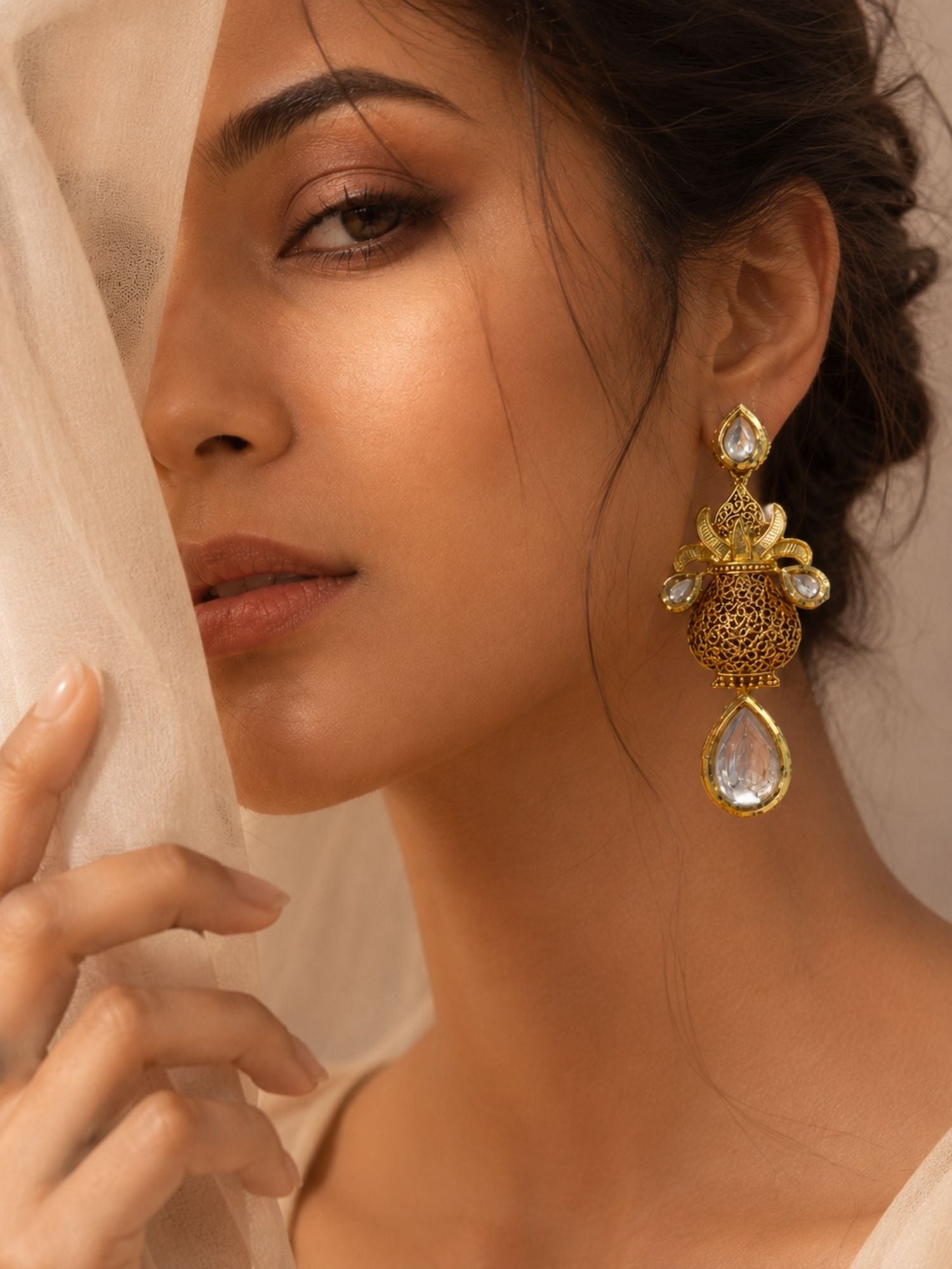 Antique Kundan Drop Earrings in Gold Finish – Festive Wear | Abdesigns Jewellery