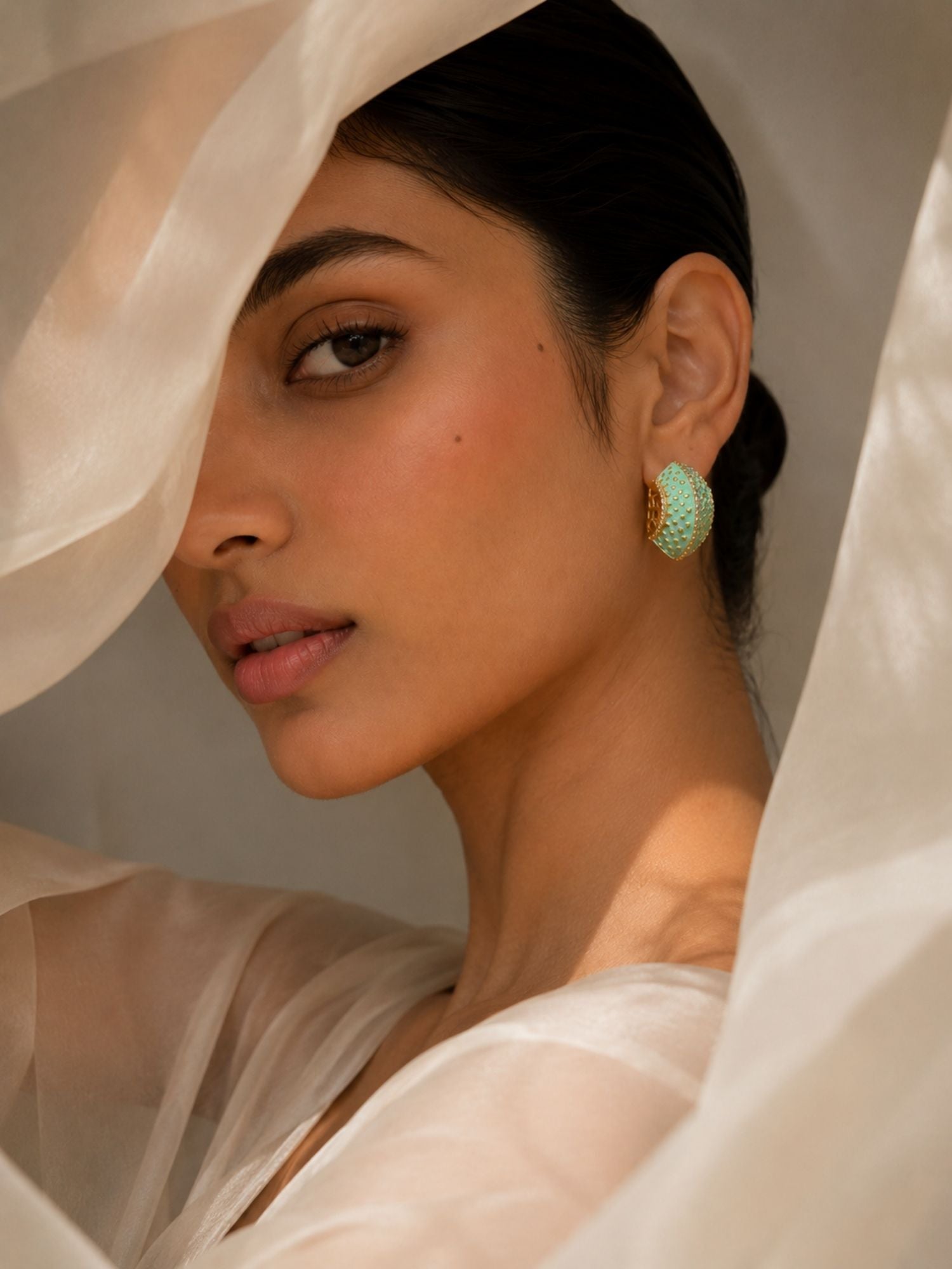 Mint Green Enamel Statement Earrings – Contemporary Luxury Stud Earrings - earrings by Abdesigns Jewellery