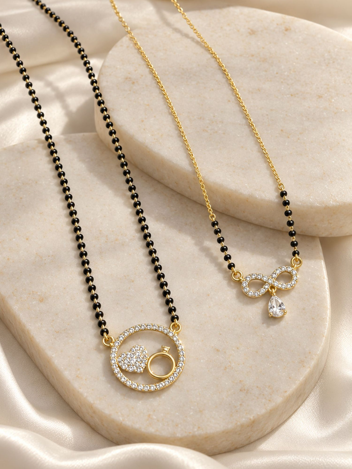 Set of 2 AD Stone Love Mangalsutras Combo | Abdesigns Jewellery