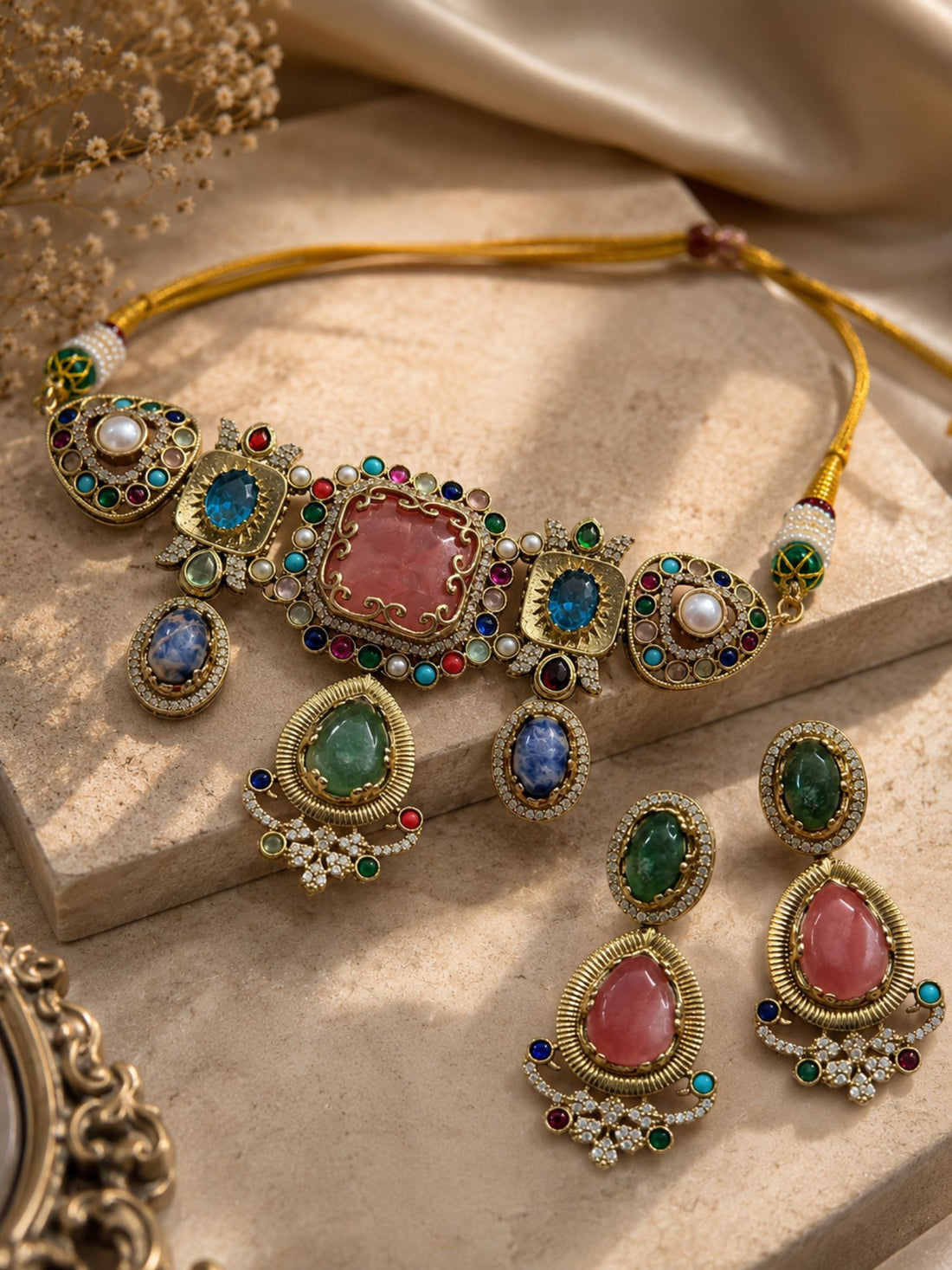 Royal Polki Multicolor Statement Gemstone Choker Set