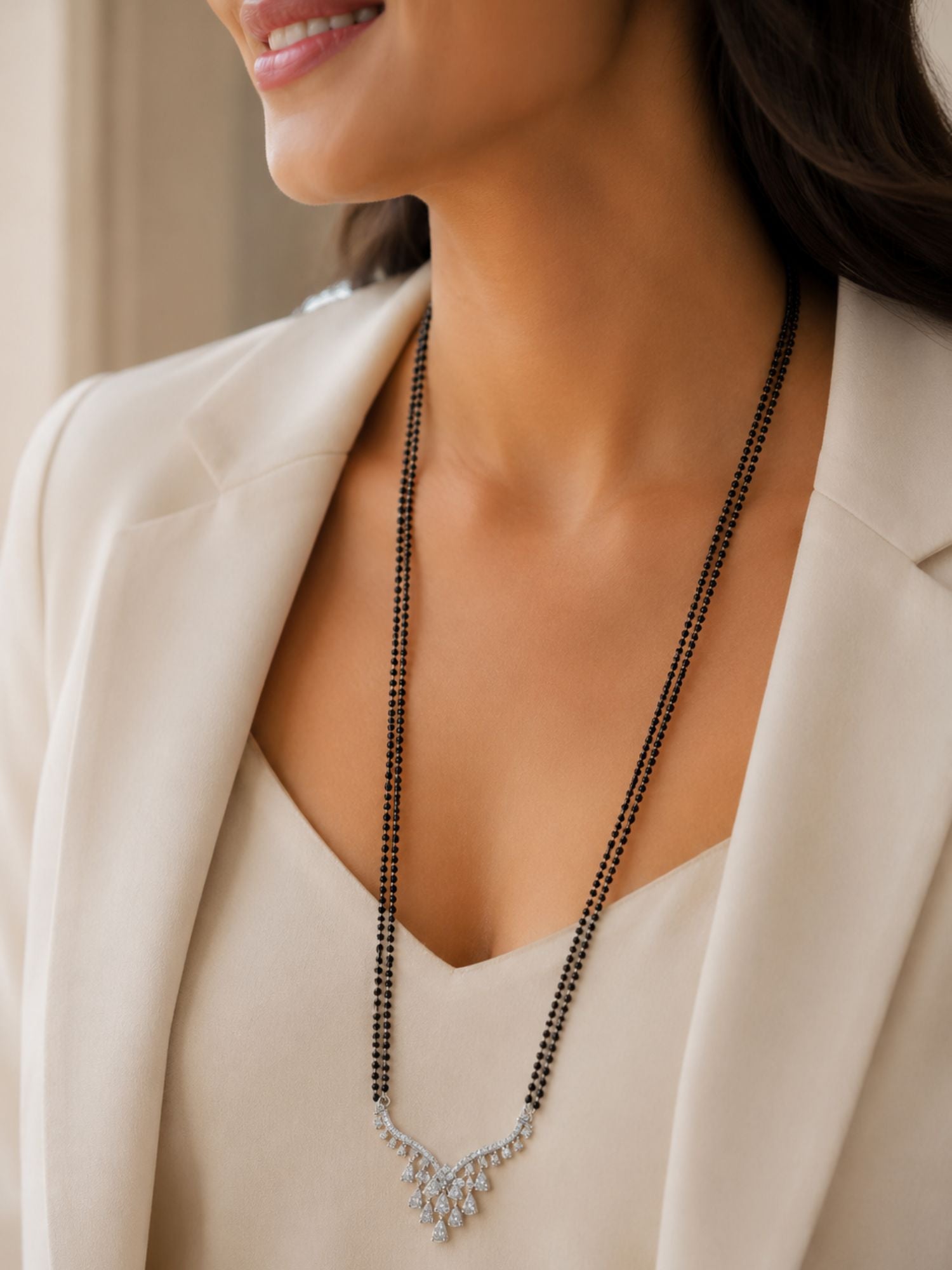 Tarnish resistant CZ mangalsutra black bead chain — Abdesigns Surat