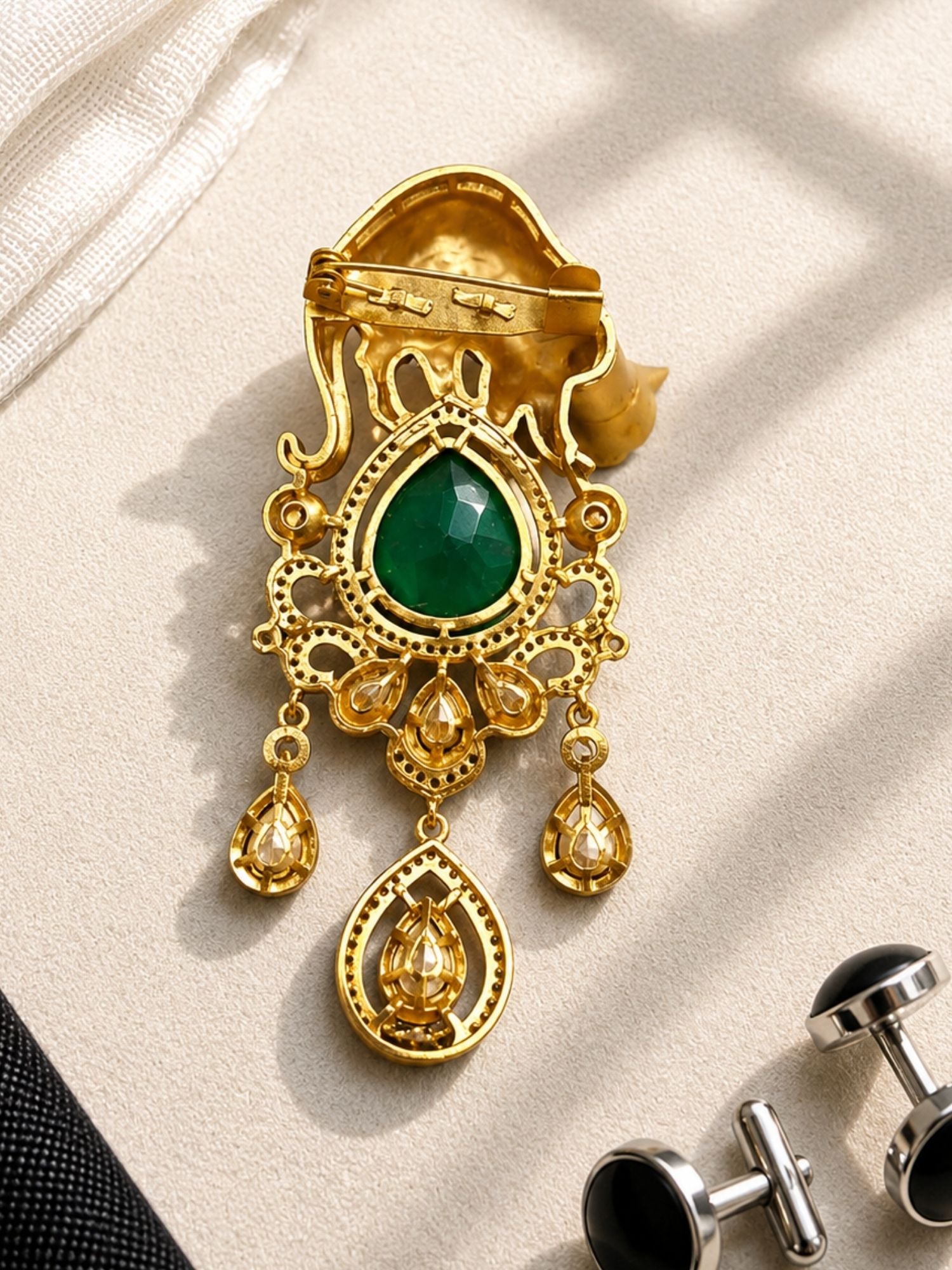 Royal Leopard Brooch Pin for Men & Women | Green Crystal Gold Plated Statement Lapel Pin