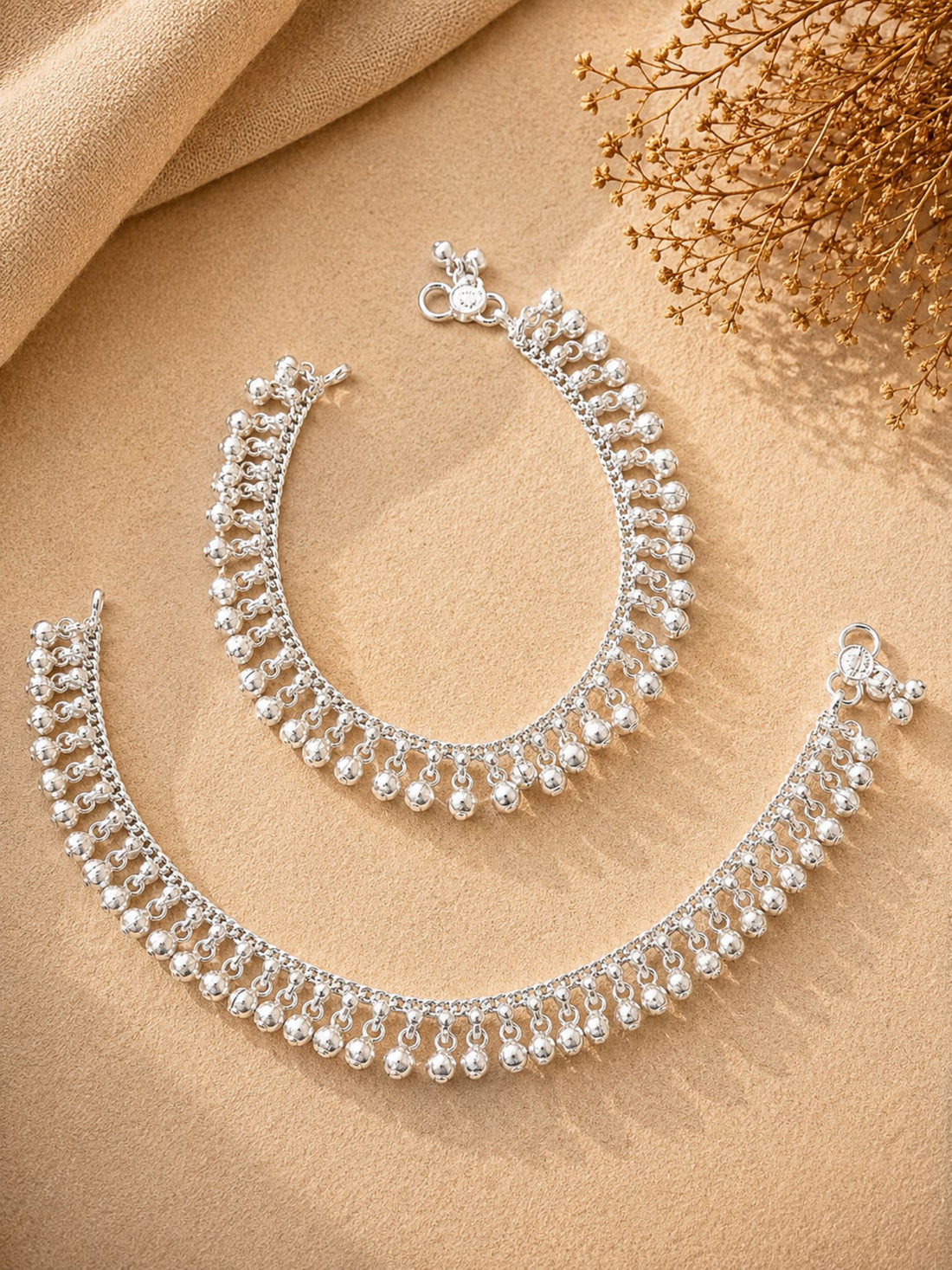 Beautiful High Quality Silver Plated Gungru Anklet - jewellery set by Abdesigns Jewellery