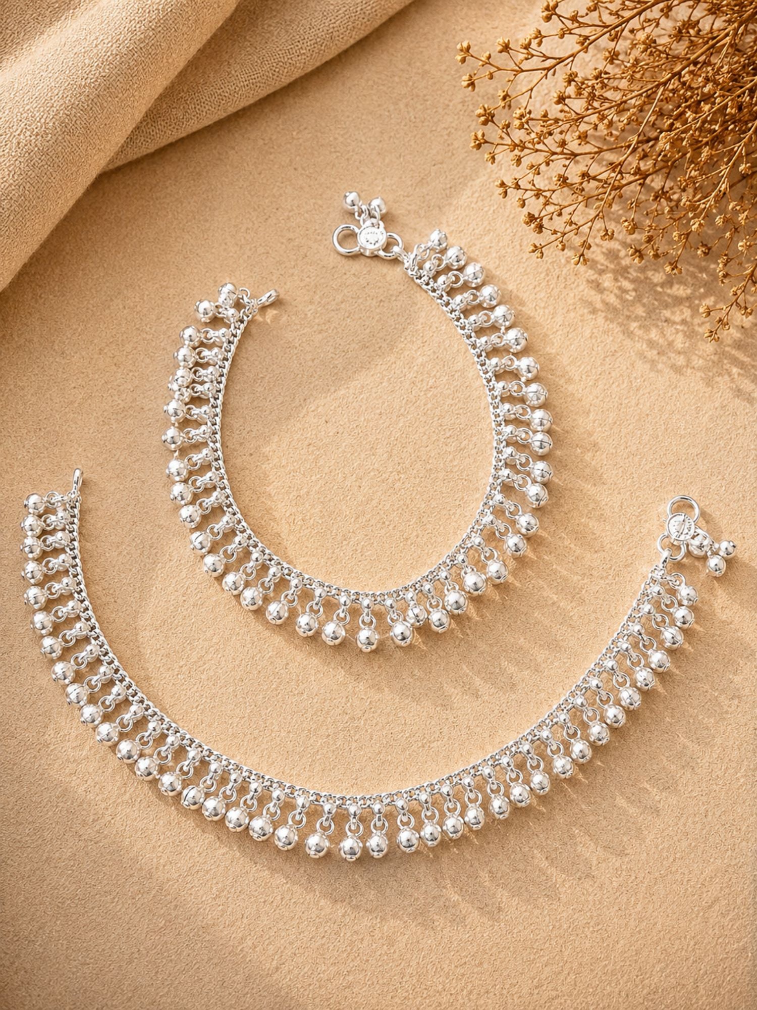 Beautiful High Quality Silver Plated Gungru Anklet