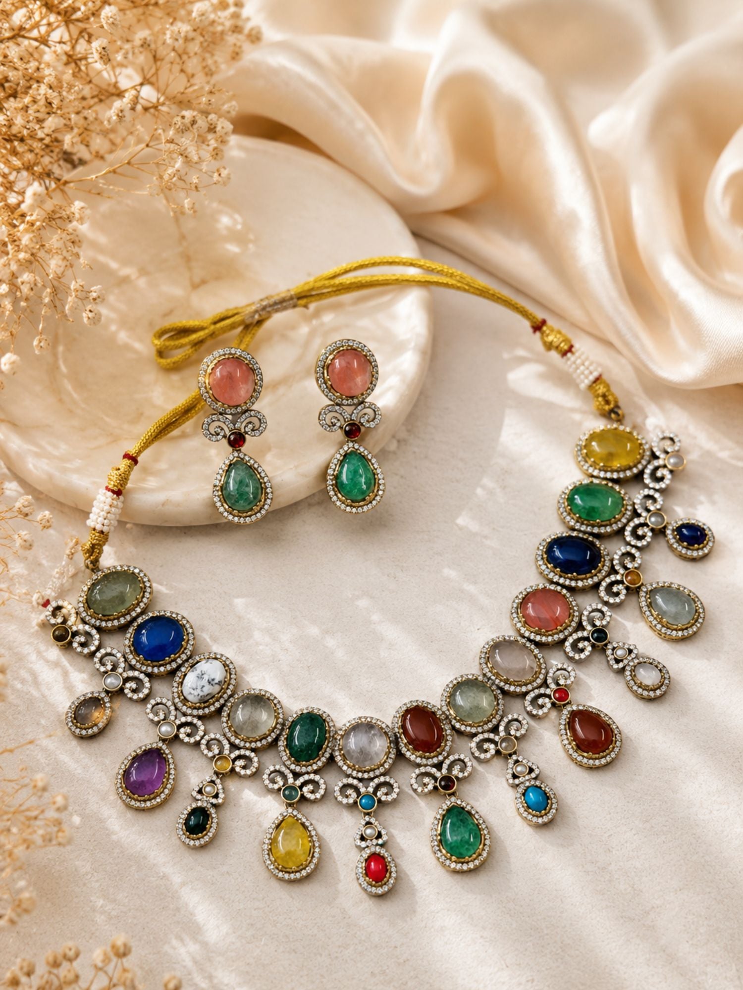 Emerald Green Pendant Necklace Set | Abdesigns