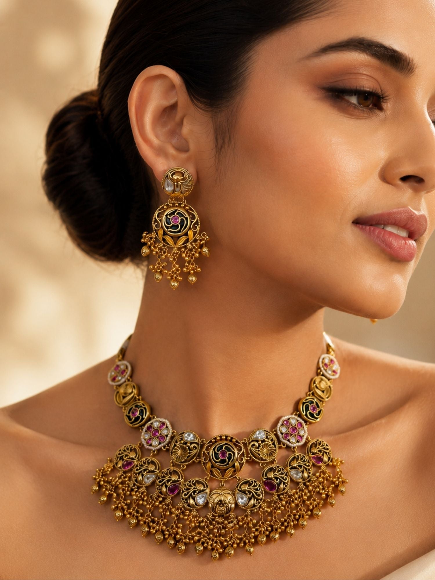 Antique Floral Temple Necklace Set | Abdesigns
