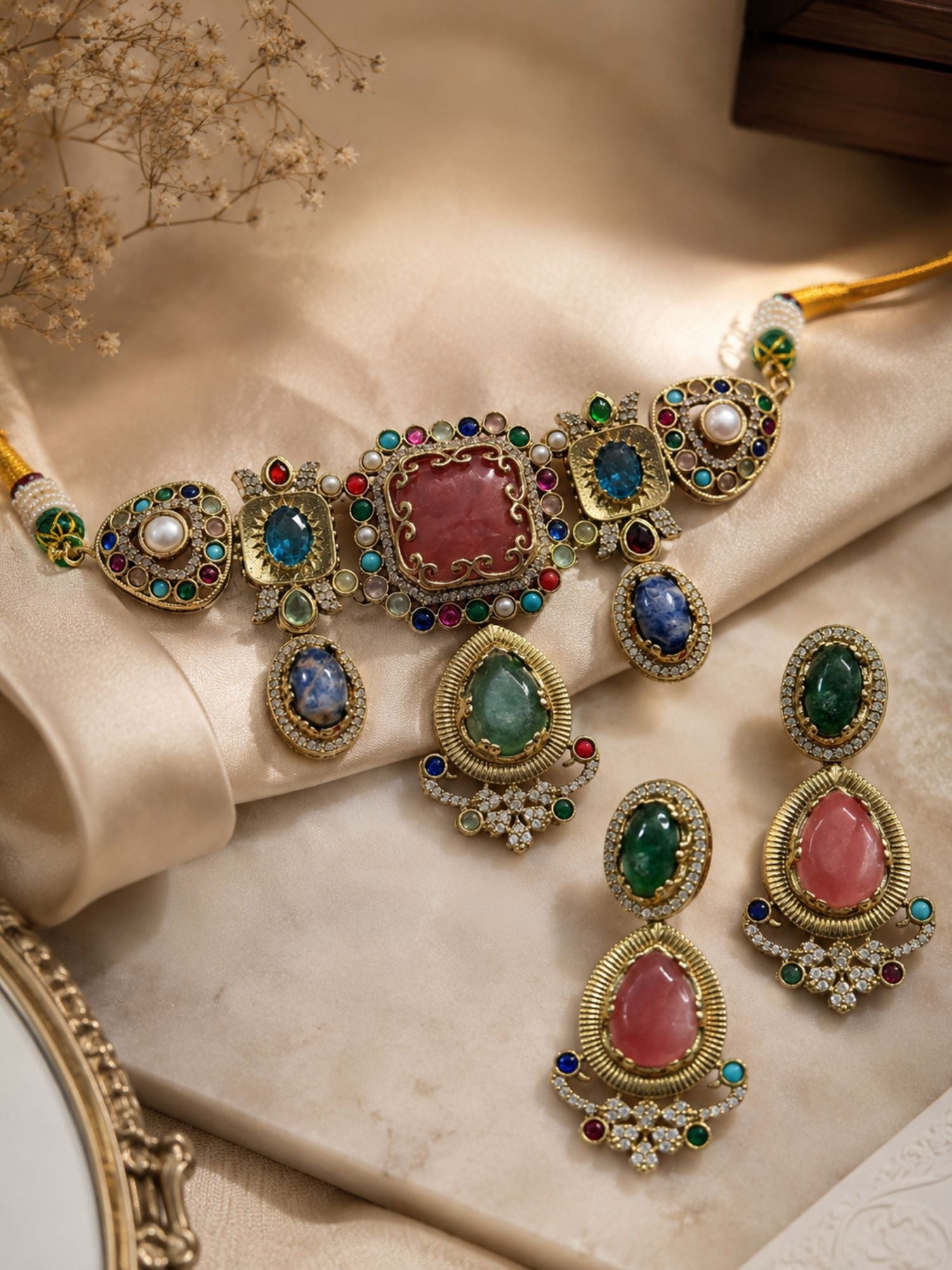 Royal Polki Multicolor Statement Gemstone Choker Set - necklace by Abdesigns Jewellery