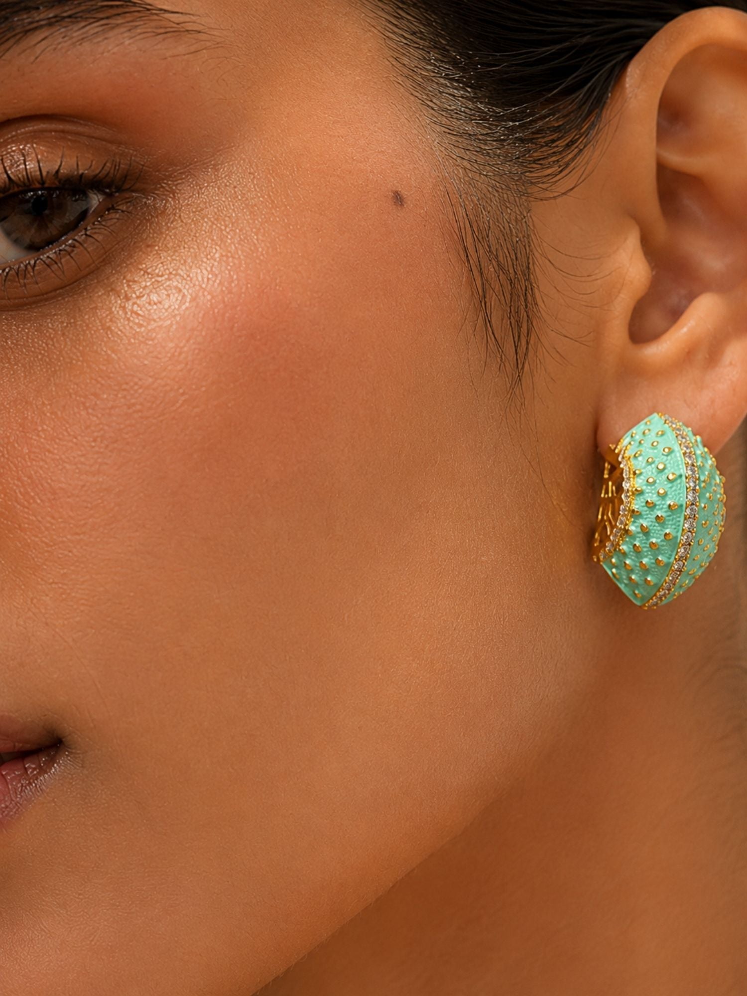 Blue CZ & Mint Green Enamel Hoop Earrings Set