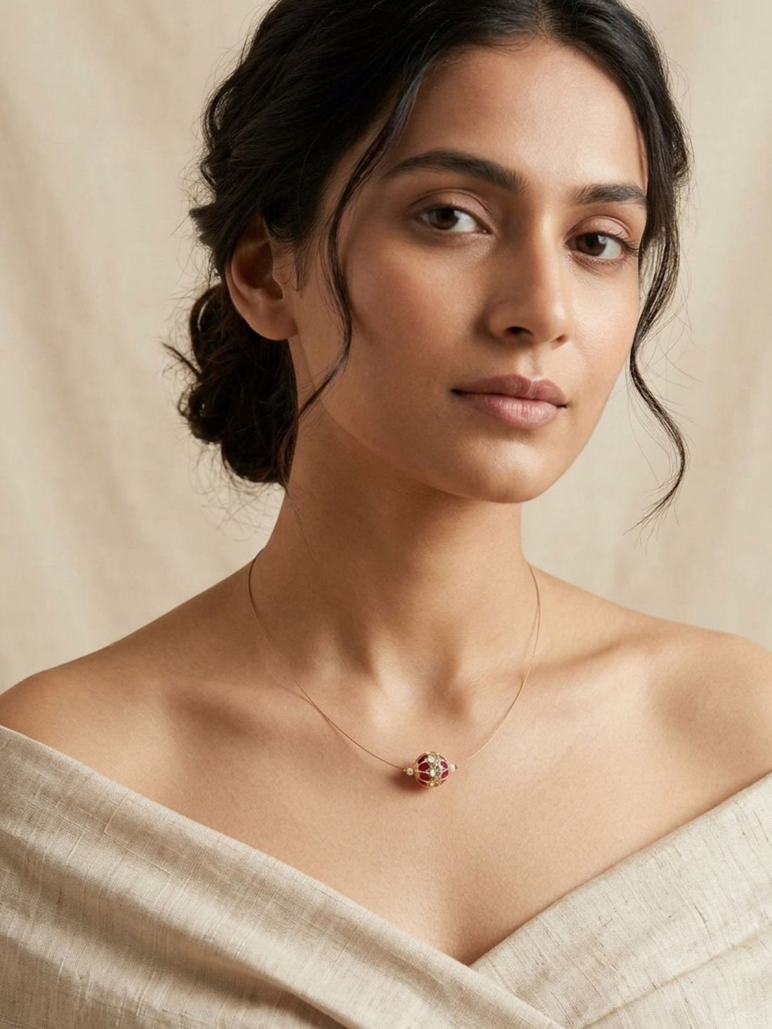 Abdesigns Minimal Gold Plated Necklace with Ruby Stone Charm
