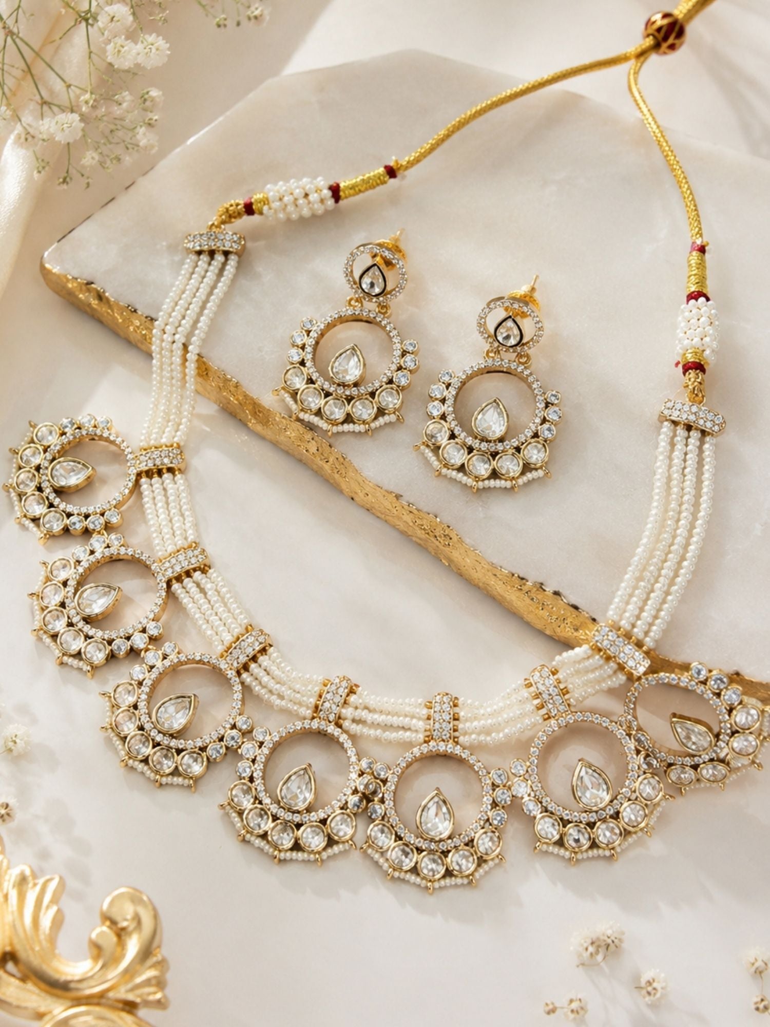 Pearl Choker Necklace Set in Gold Plating – Bridal | Abdesigns