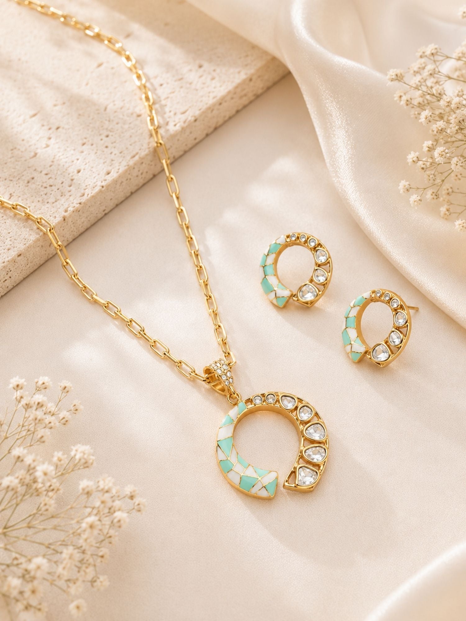 Gold Plated Meenakari Intrude Kundan Polki  Pendant Set | Abdesigns