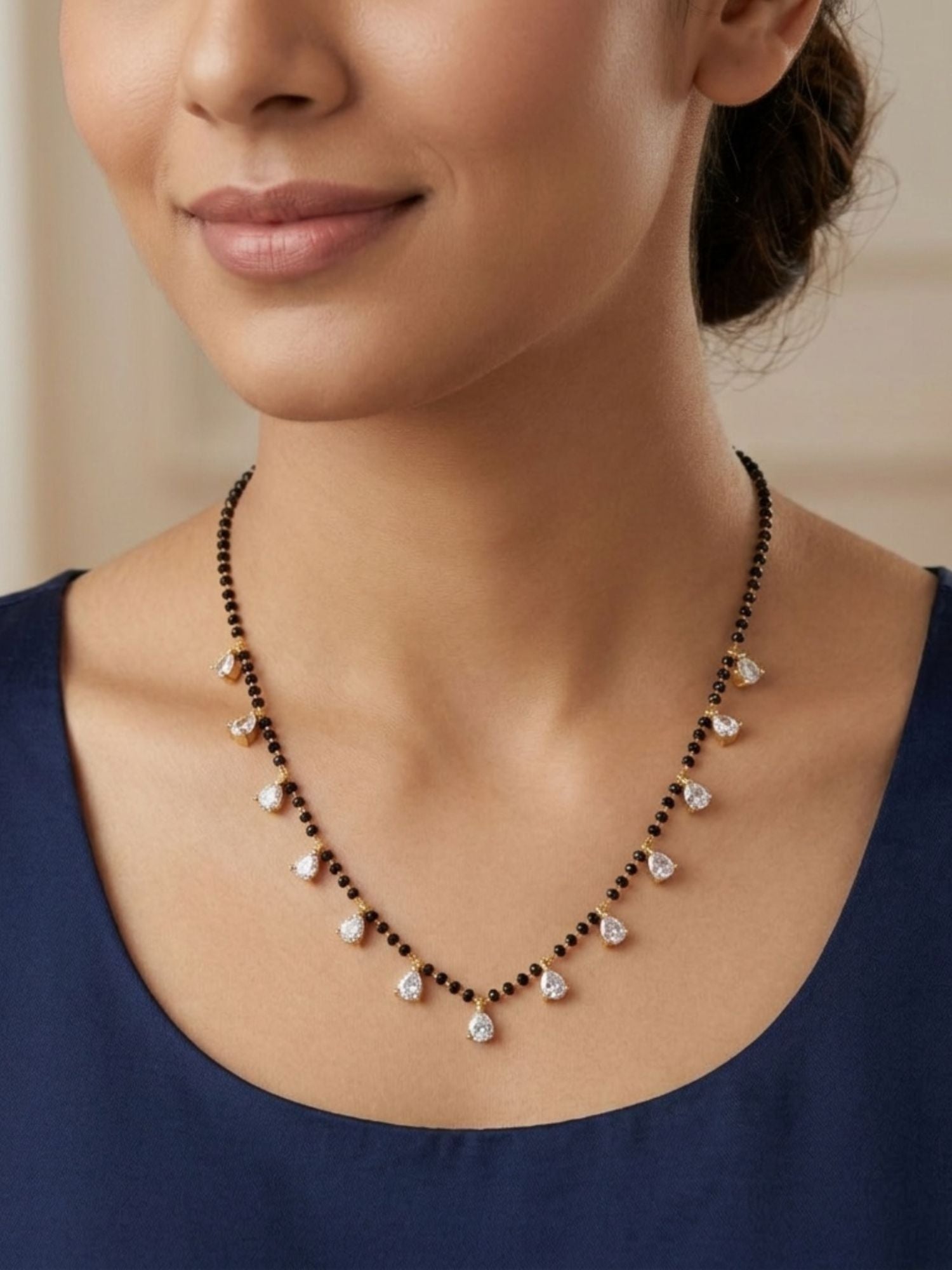 Modern solitaire mangalsutra with traditional black beads — Abdesigns
