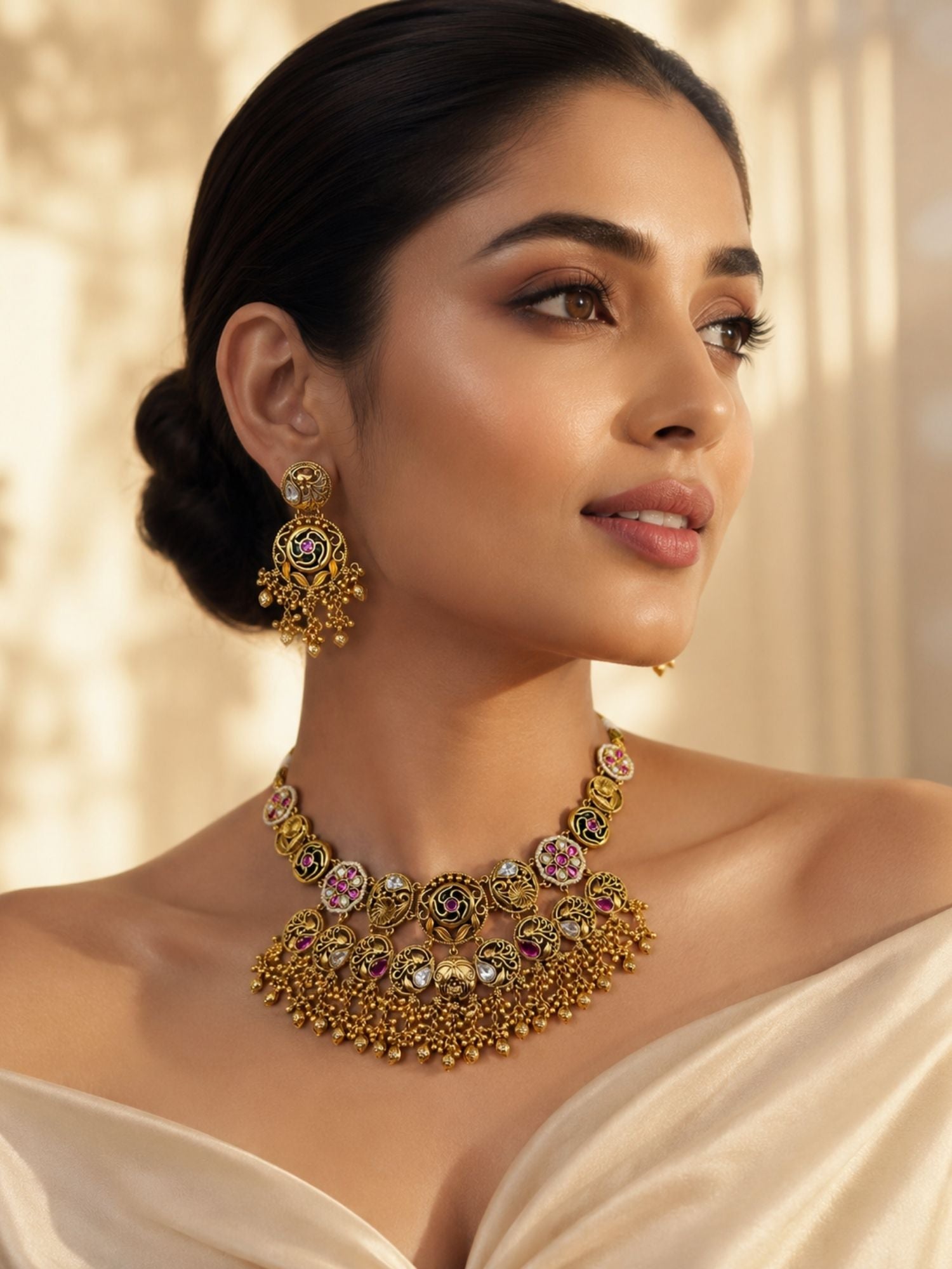 Antique Floral Temple Necklace Set | Abdesigns