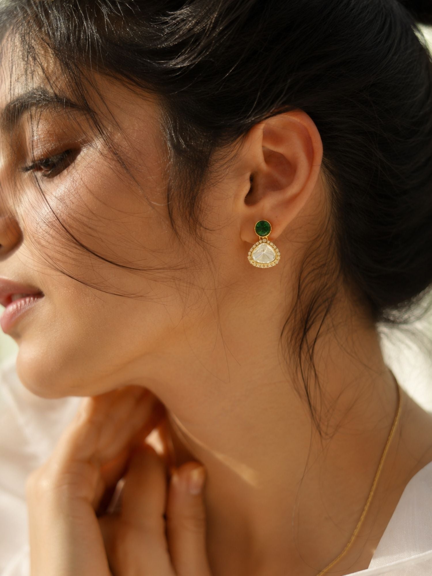 Combo Of Gold Plated Kundan Pearl & Green Stone Earrings