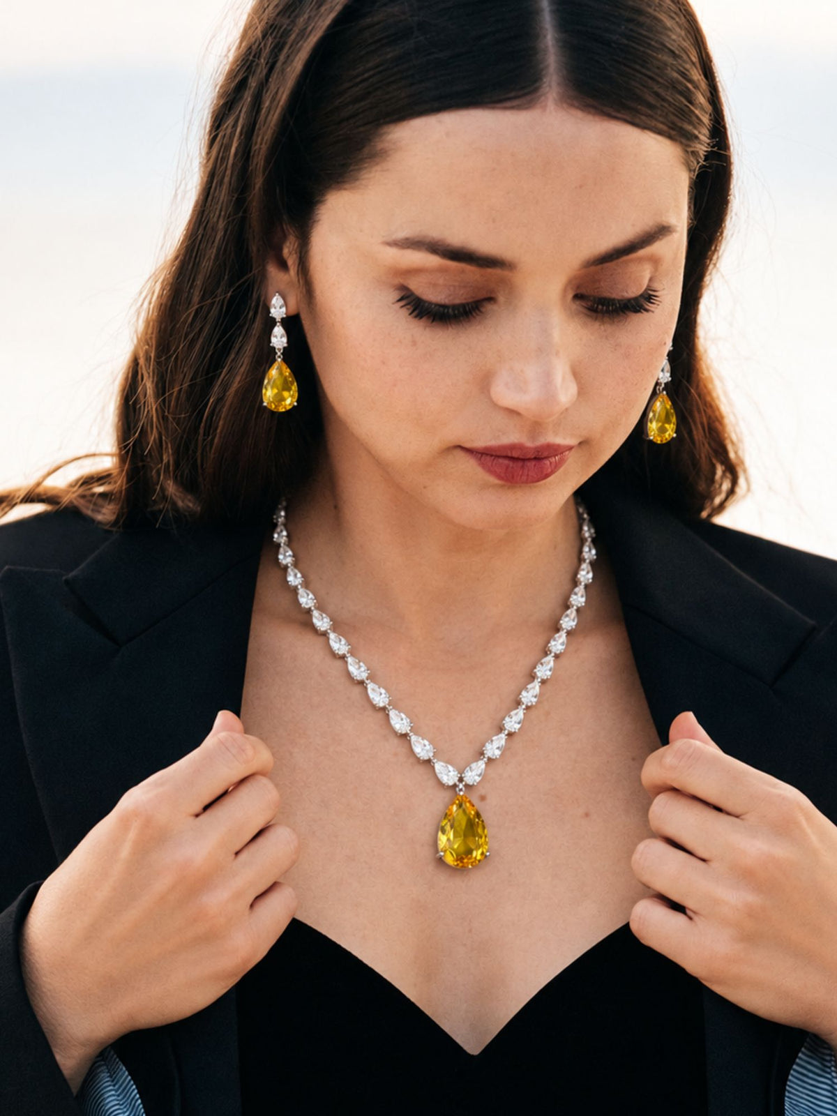 Luxury Elegant American Diamond Pendant Set | Abdesigns