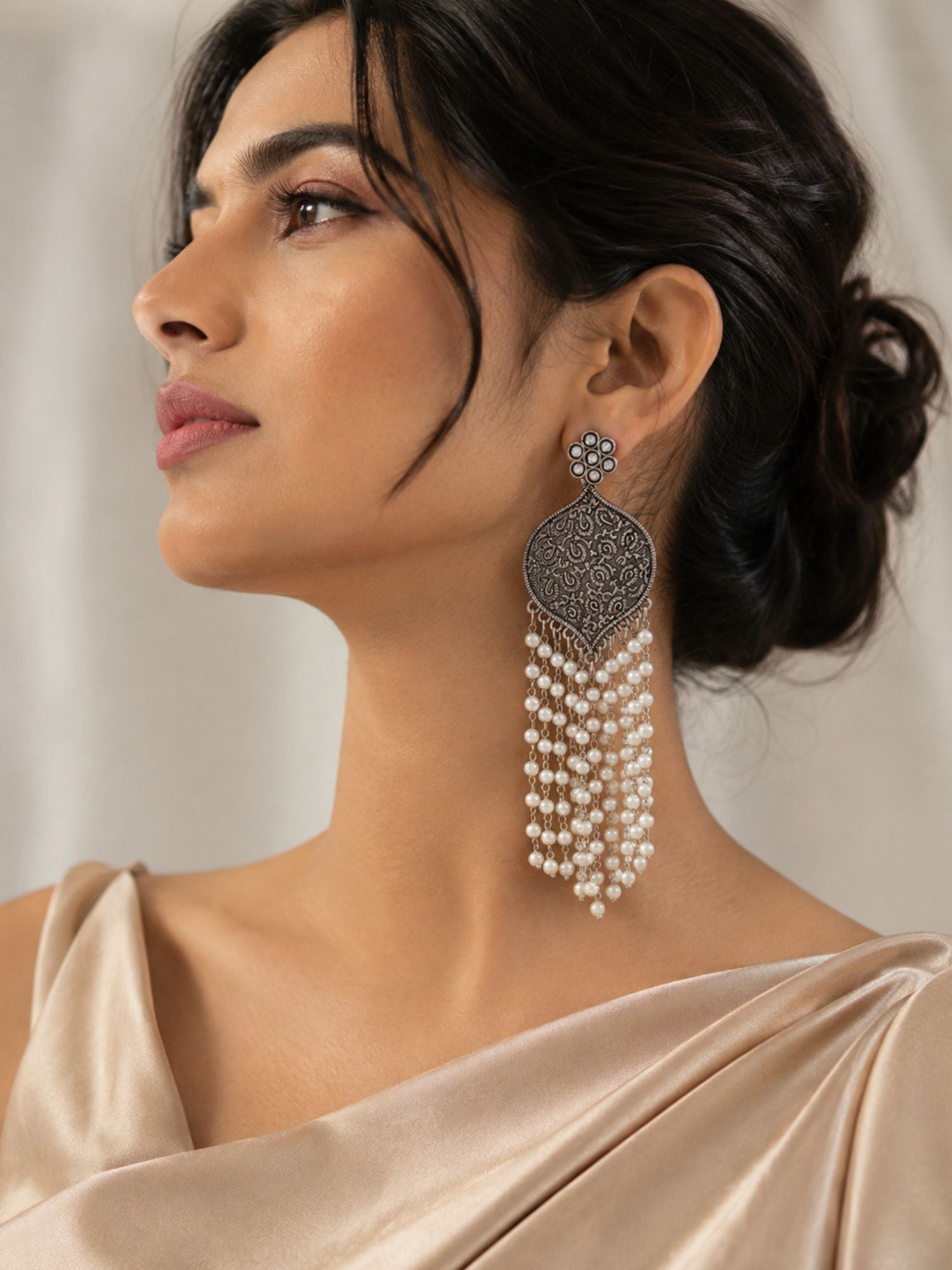 Set of 4 Oxidised Jhumka & Pearl Earrings for Women