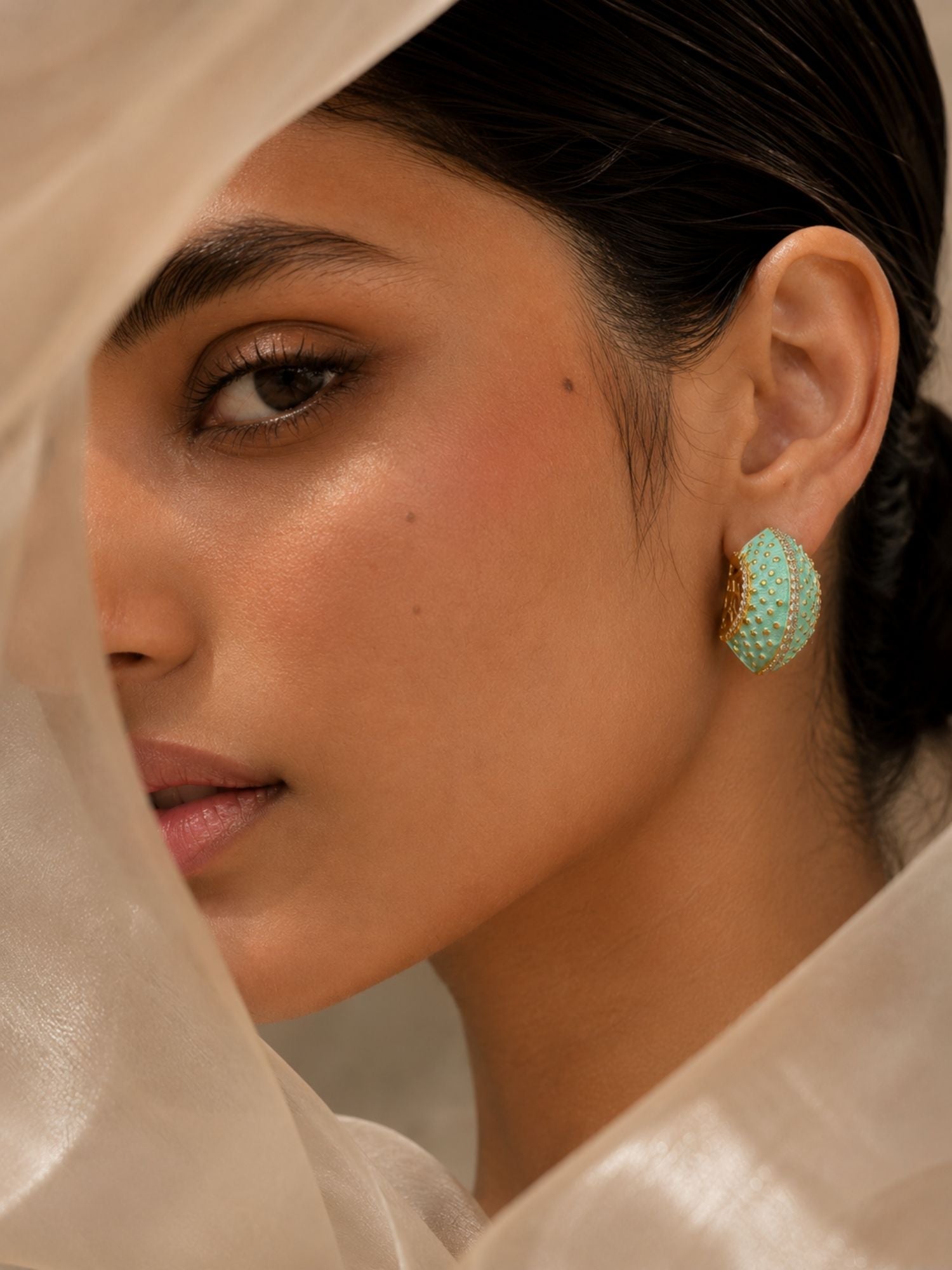 Mint Green Enamel Statement Earrings – Contemporary Luxury Stud Earrings - earrings by Abdesigns Jewellery