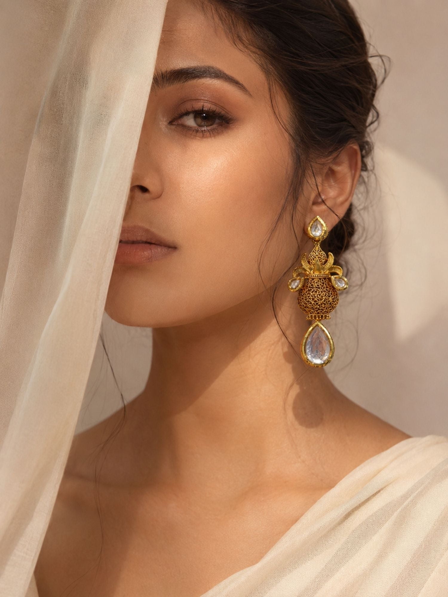 Antique Kundan Drop Earrings in Gold Finish – Festive Wear | Abdesigns Jewellery
