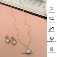 Thumbnail for Charming American Diamond Gold Plated Pendant Chain Set