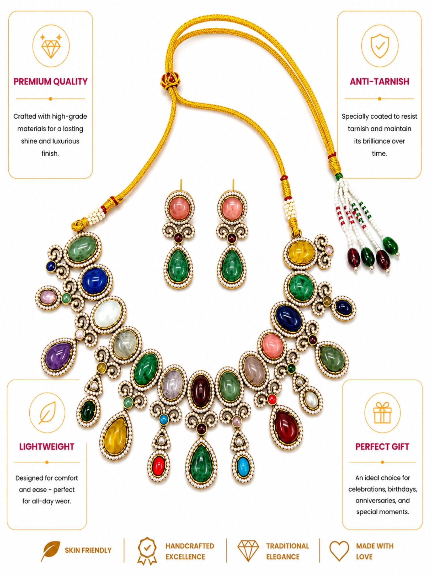 Emerald Green Pendant Necklace Set | Abdesigns