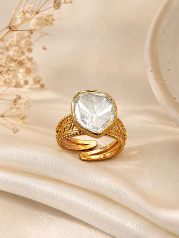 Designer Gold Finish Uncut Polki Stone Ring