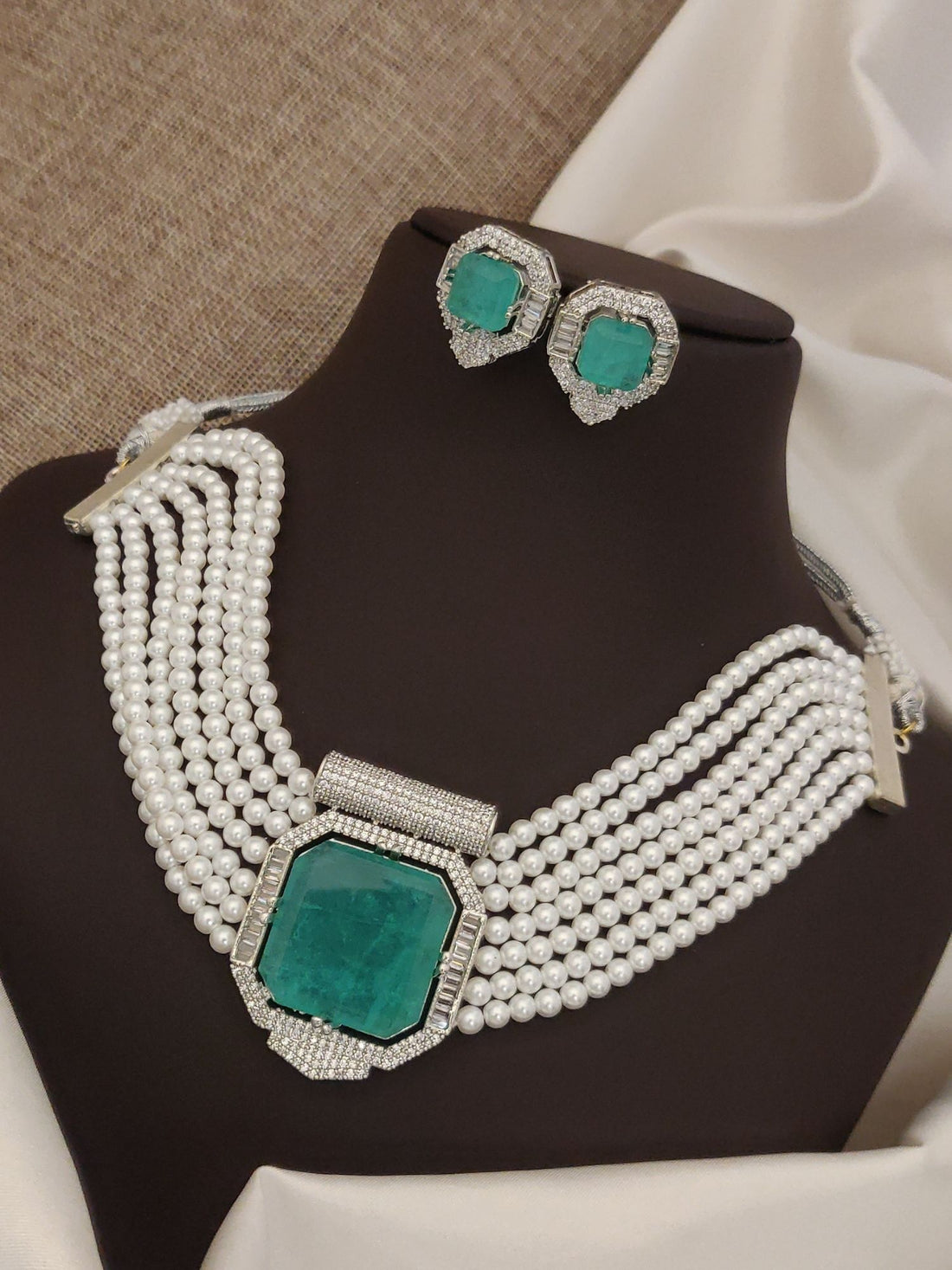 Silver Plated Pearl Choker Necklace Set - necklace by Abdesigns Jewellery