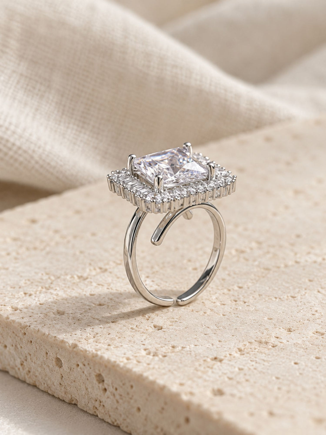 Set of 2 Silver Plated AD Stone Statement Rings for Women