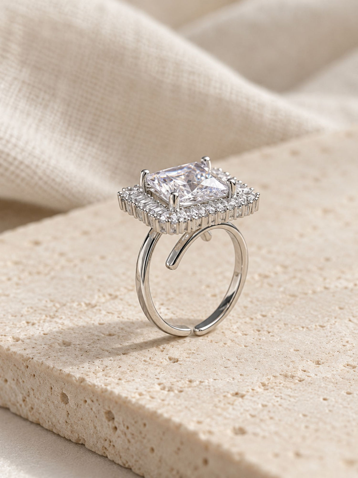 Set of 2 Silver Plated AD Stone Statement Rings for Women