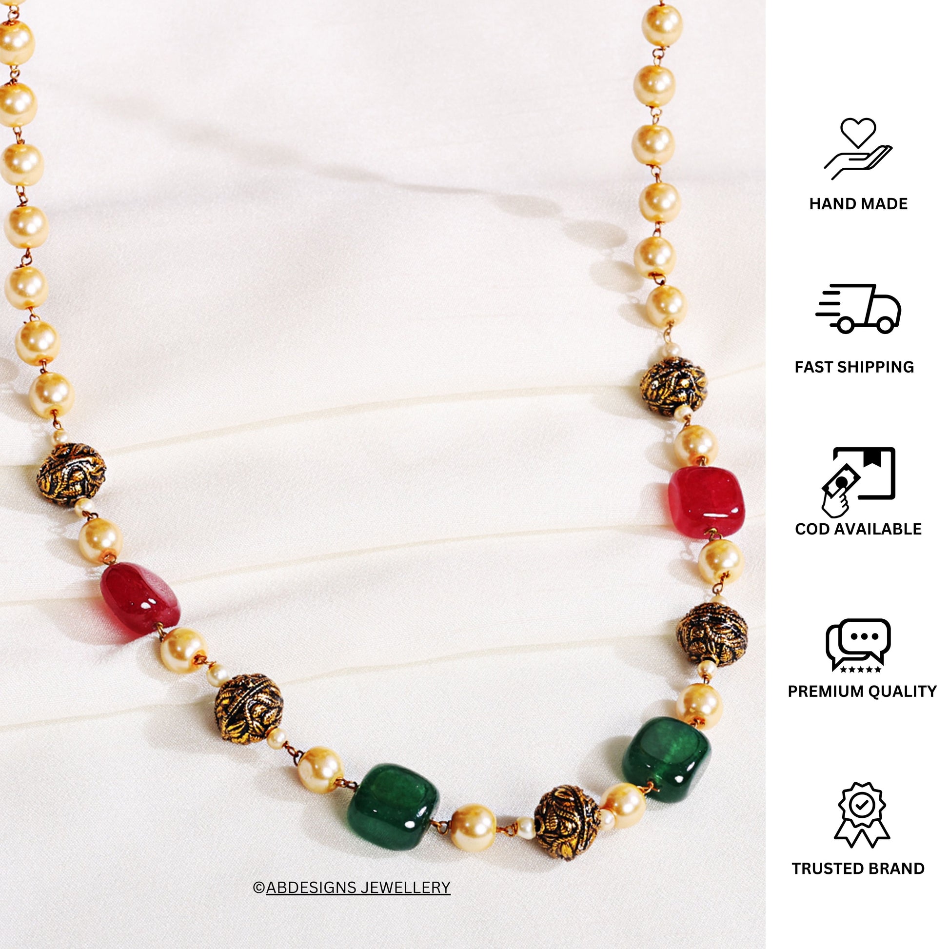 Gold Plated Jaipuri Beads Pearls Jewellery Mala - Abdesignsjewellery