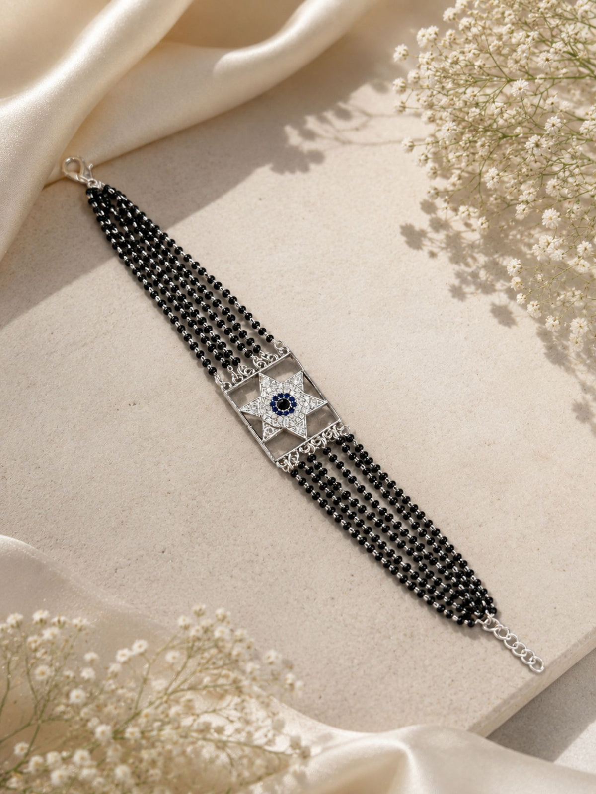 Evil Eye Black Bead Mangalsutra Bracelet - Gold or Silver Plated