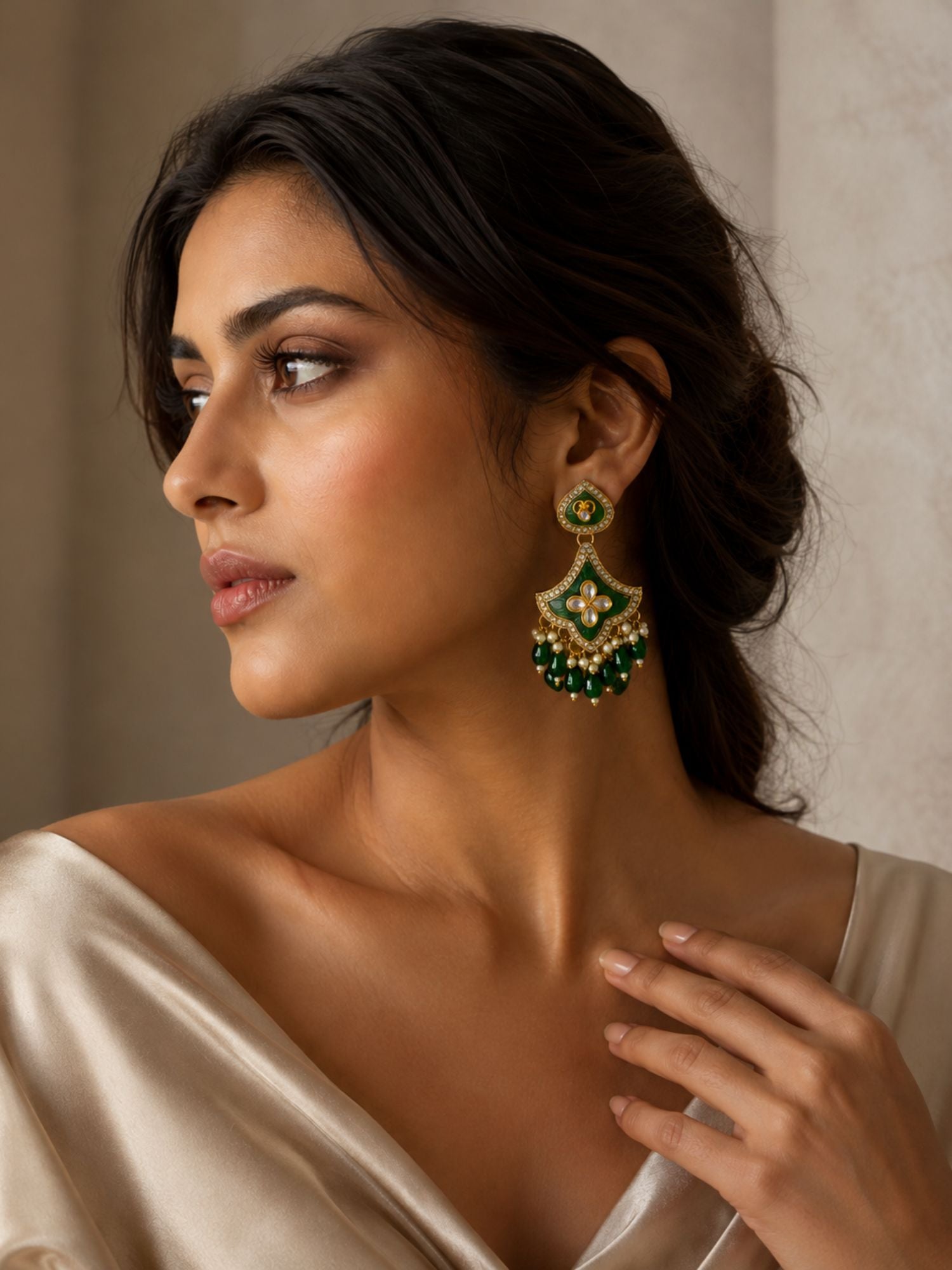 Set of 3 Gold Plated Kundan Pearl Festive Earrings for Women