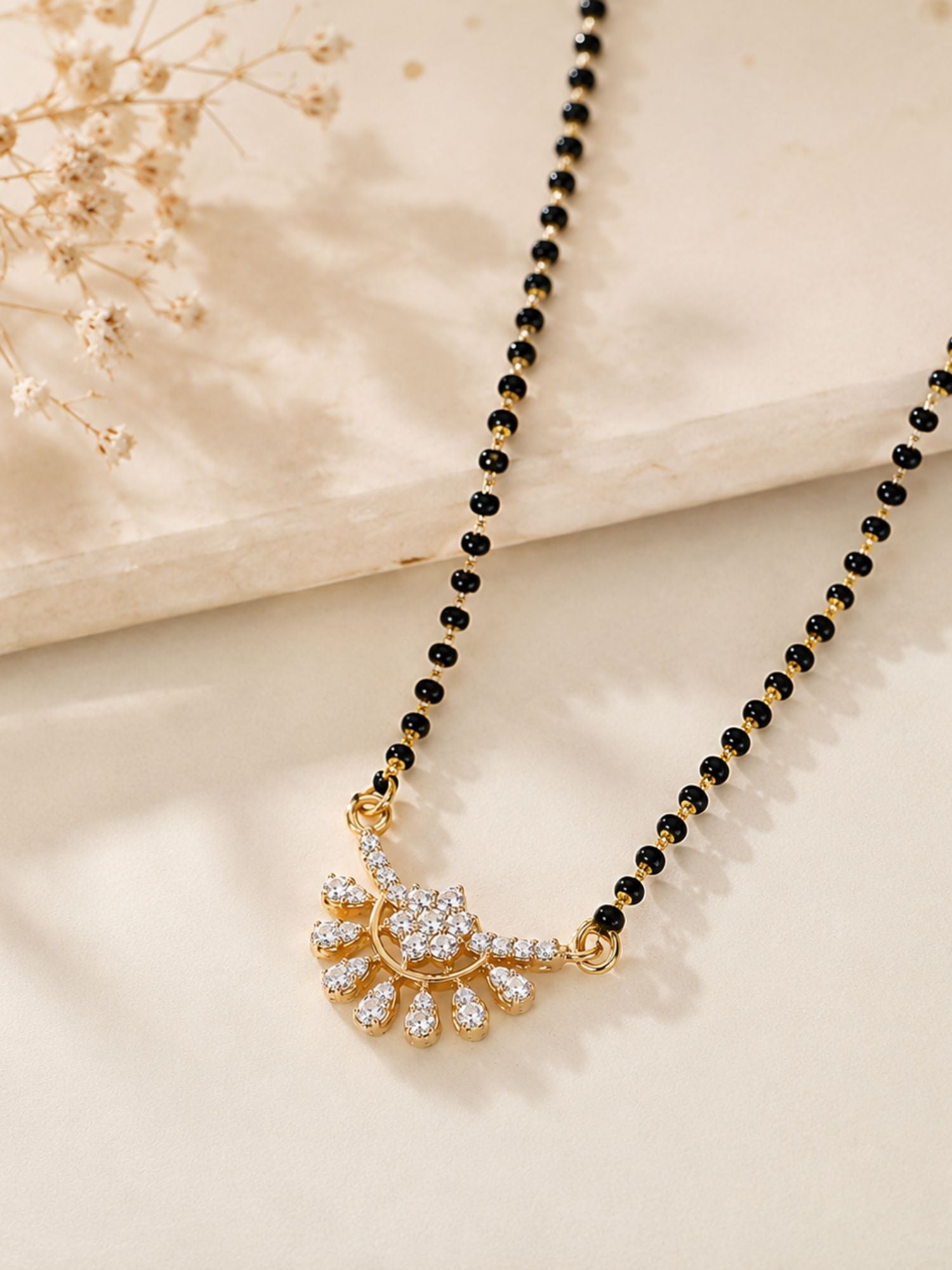 Black Beads Mangalsutra in Gold Plating – Daily Wear | Abdesigns