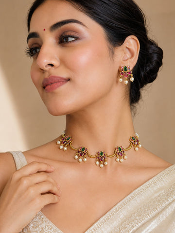 Lotus Temple Kemp Necklace Set in Gold Plating – Festive | Abdesigns