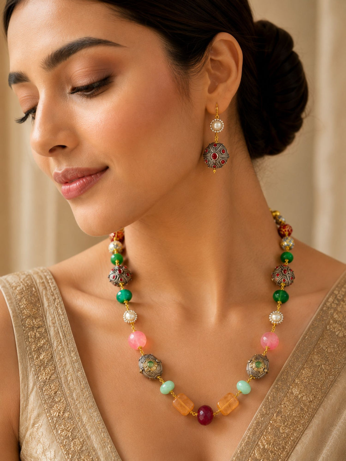 Multicolor Beaded Mala Necklace Set | Abdesigns