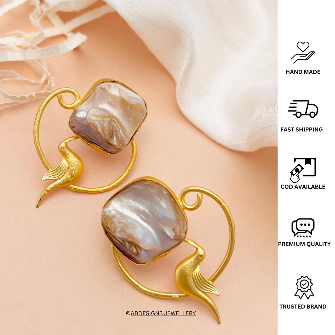 Glamorous Matt Gold Plated Baroque Pearl Earring