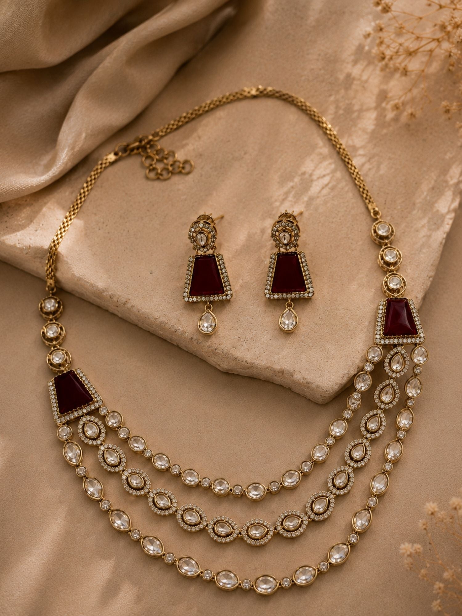 Ruby Kundan Layered Necklace Set | Abdesigns