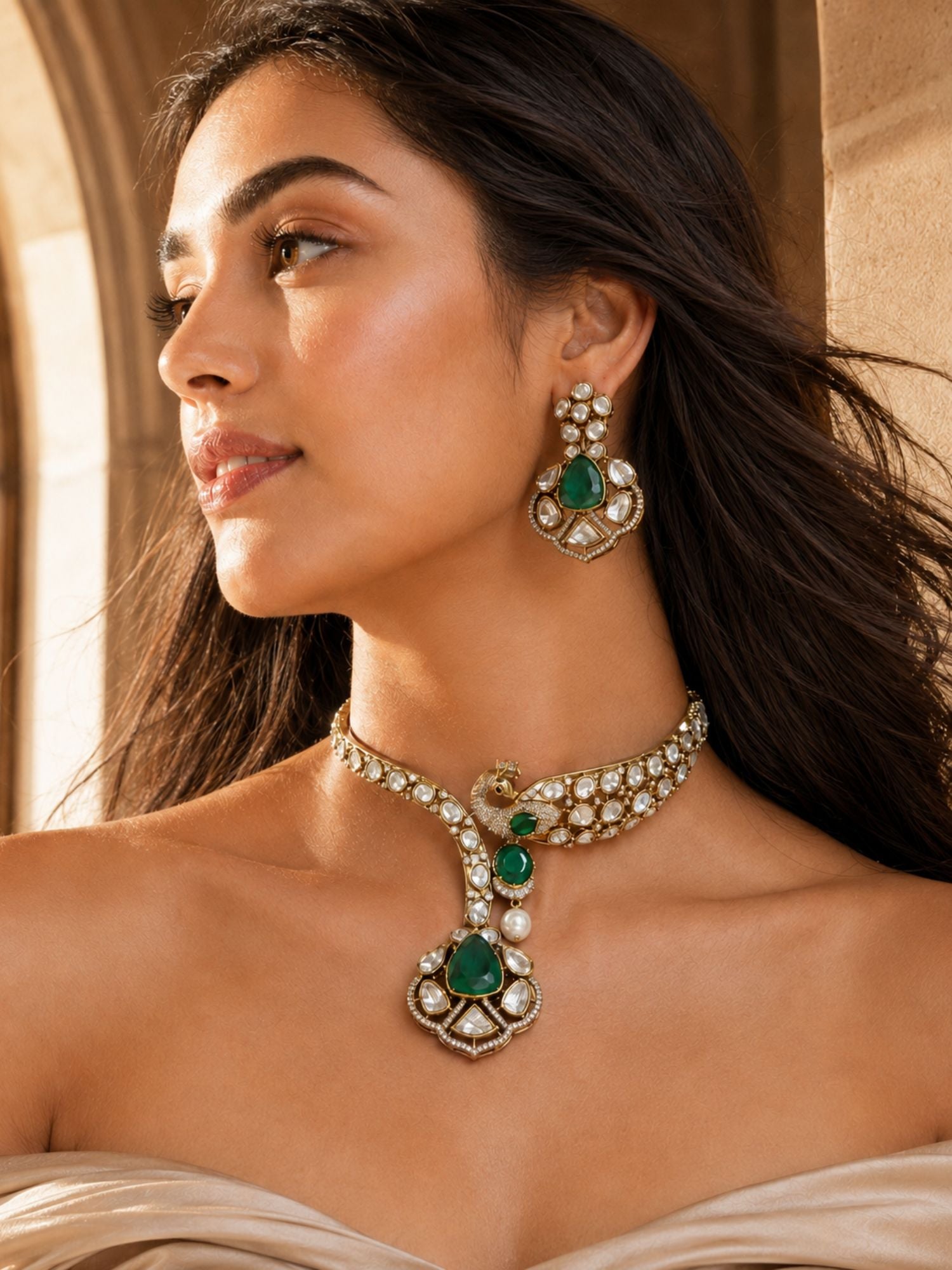 Peacock Kundan Necklace Set Gold Plated | Abdesigns