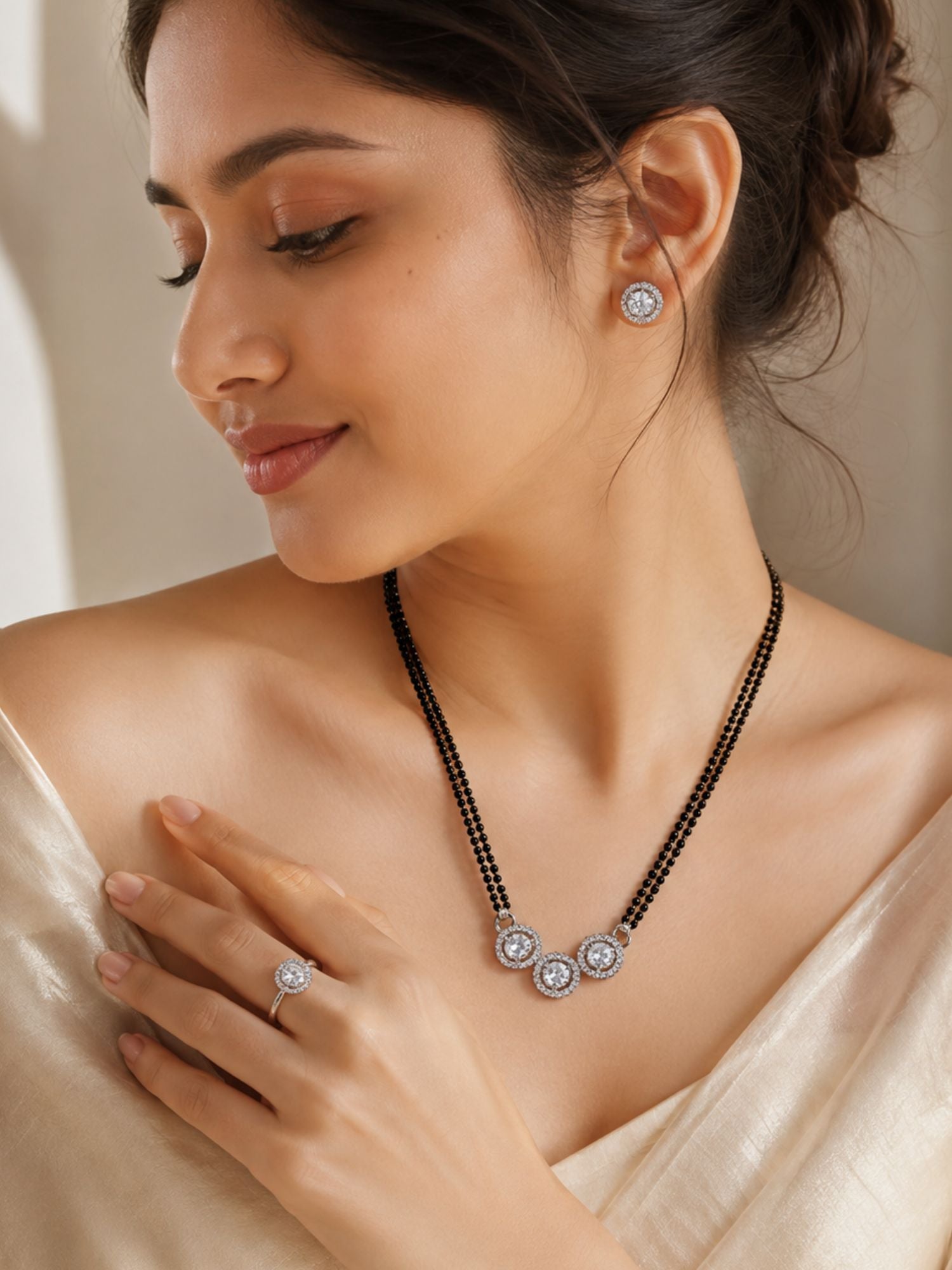 Alluring Silver Plated American Diamond Mangalsutra Combo