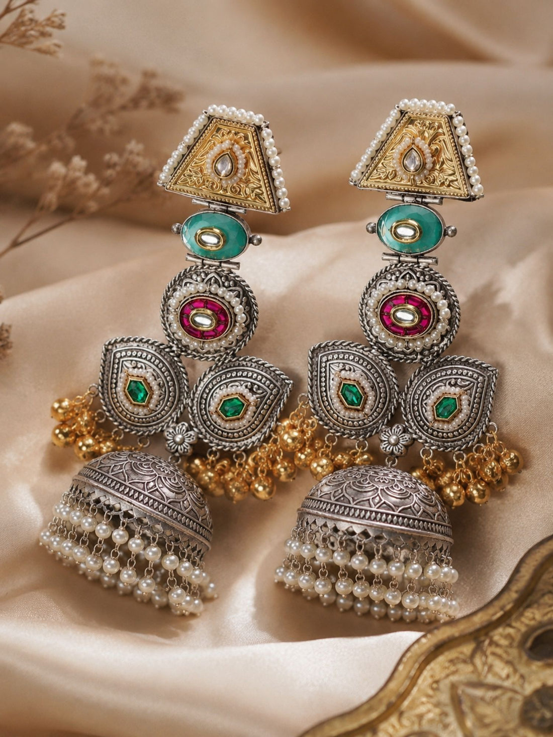 Abdesignsjewellery Exotic Long Dual Tone Gungru Jhumka Earrings