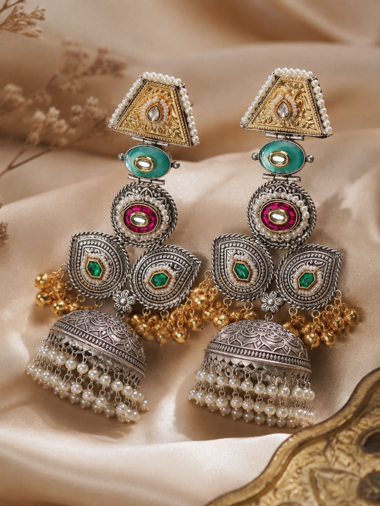 Abdesignsjewellery Exotic Long DualTone Gungru Jhumka Earrings
