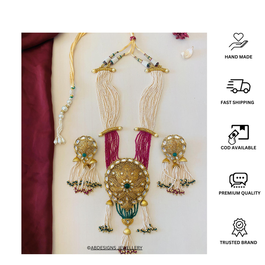 Antique Kundan Bridal Necklace Set - Abdesignsjewellery