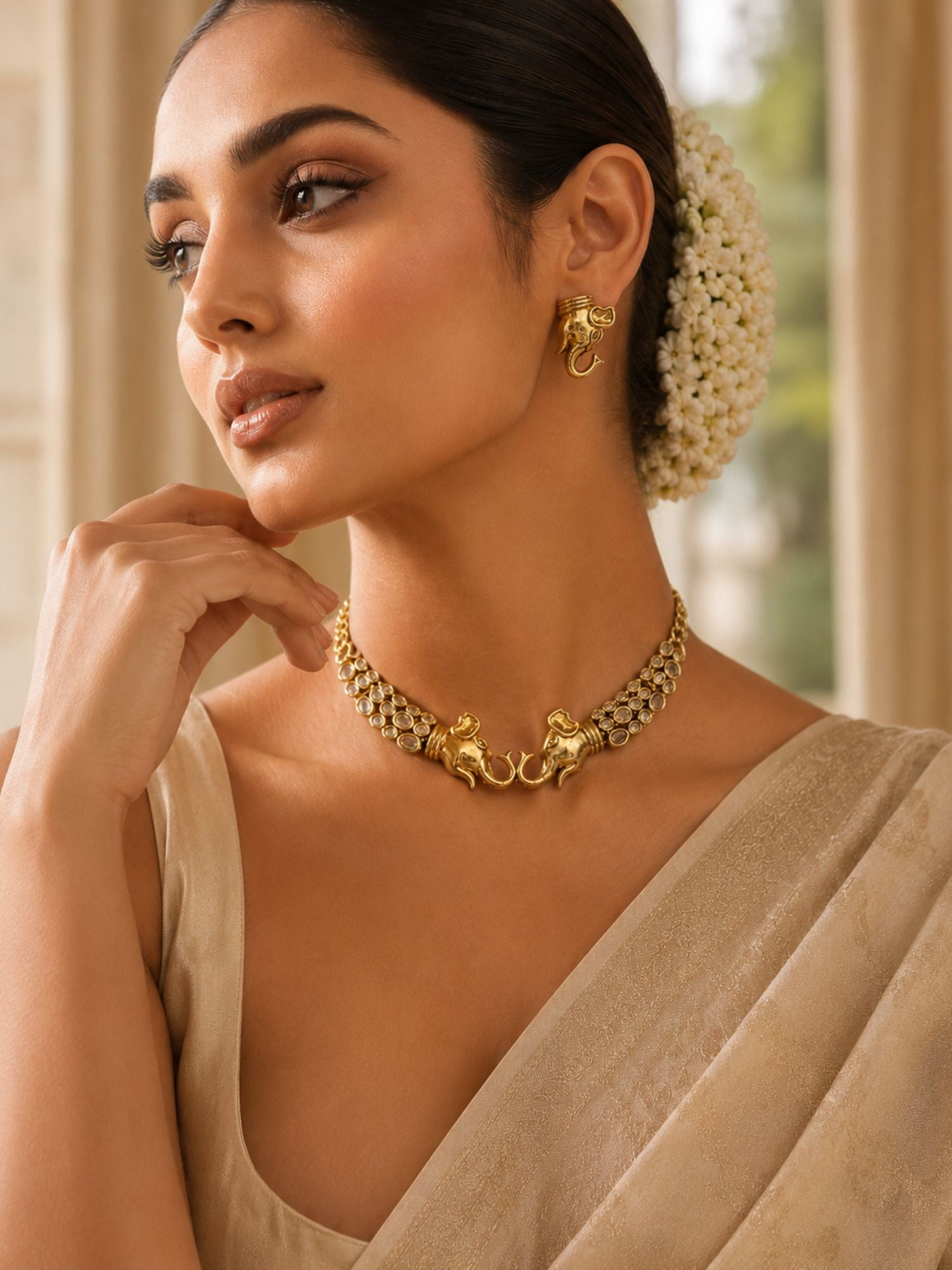 Gold Plating Elephant Necklace Set | Abdesigns