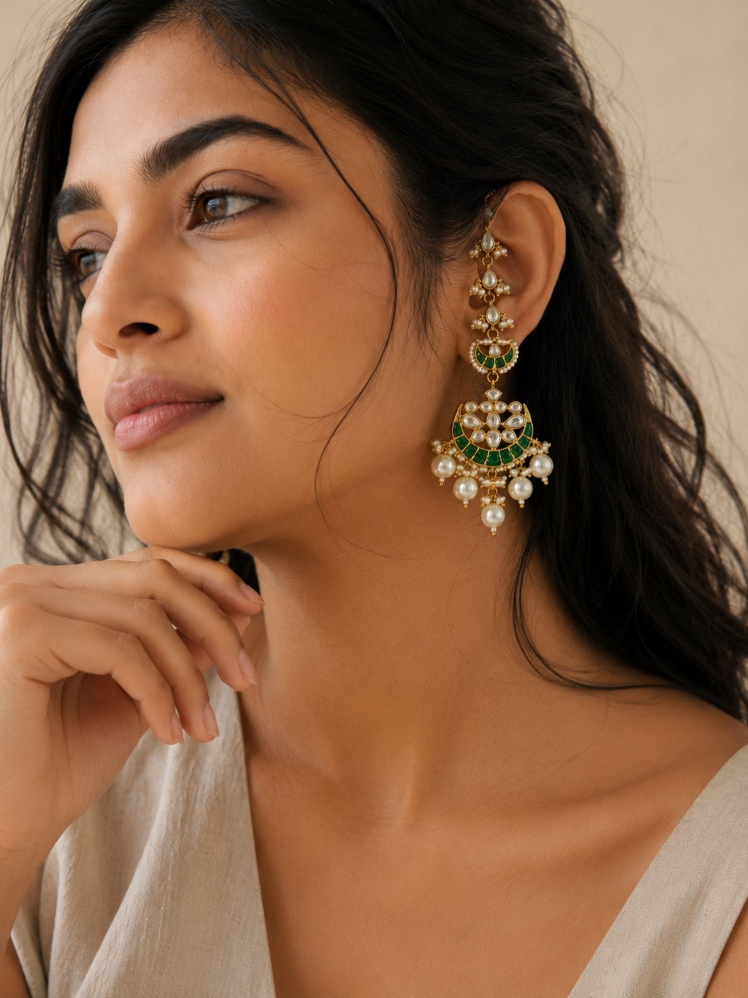 Kundan Ear Chain Earrings in Gold Plating – Festive | Abdesigns