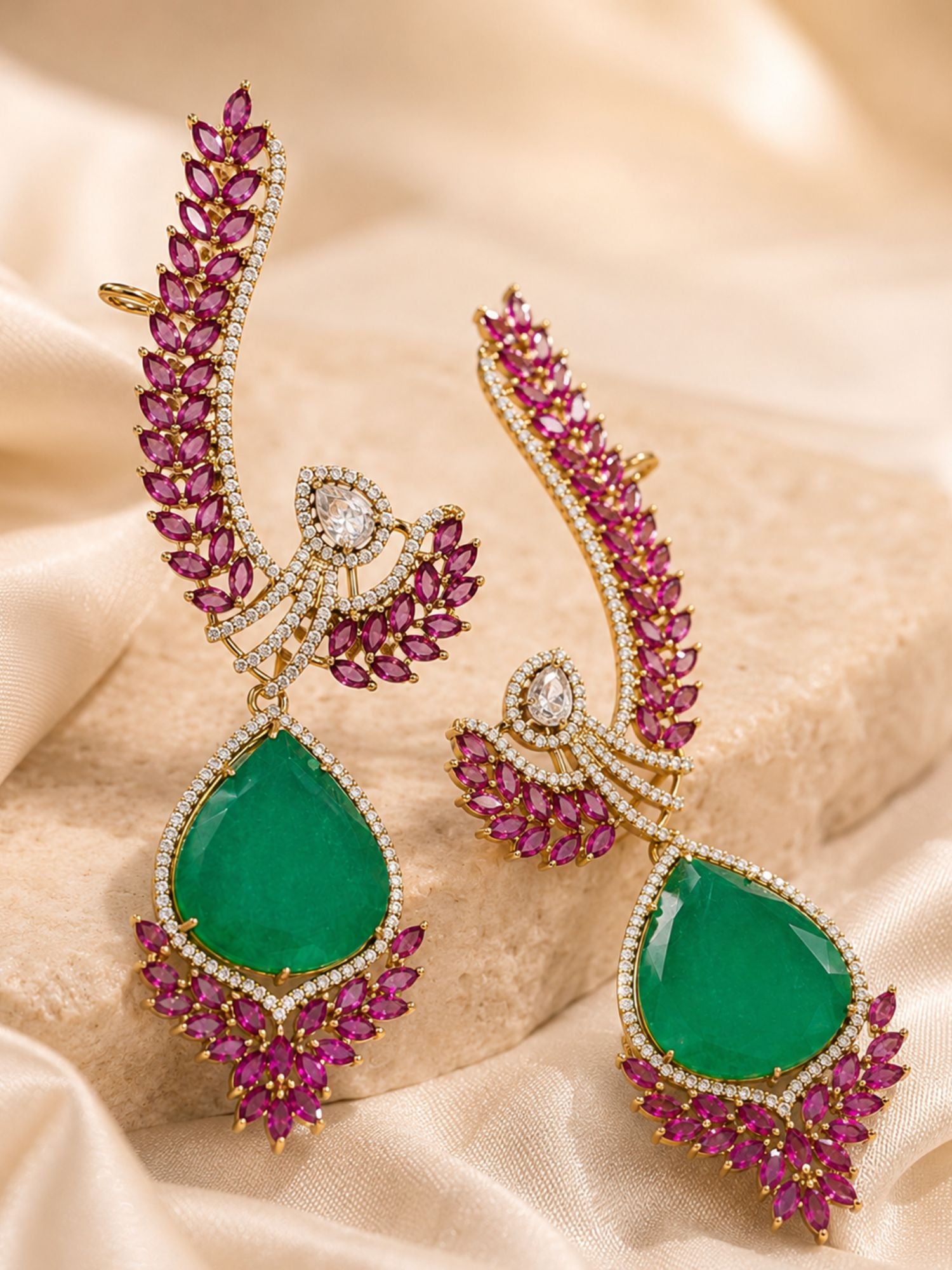 Emerald Statement Earrings in Gold Plating Party Festive | Abdesigns