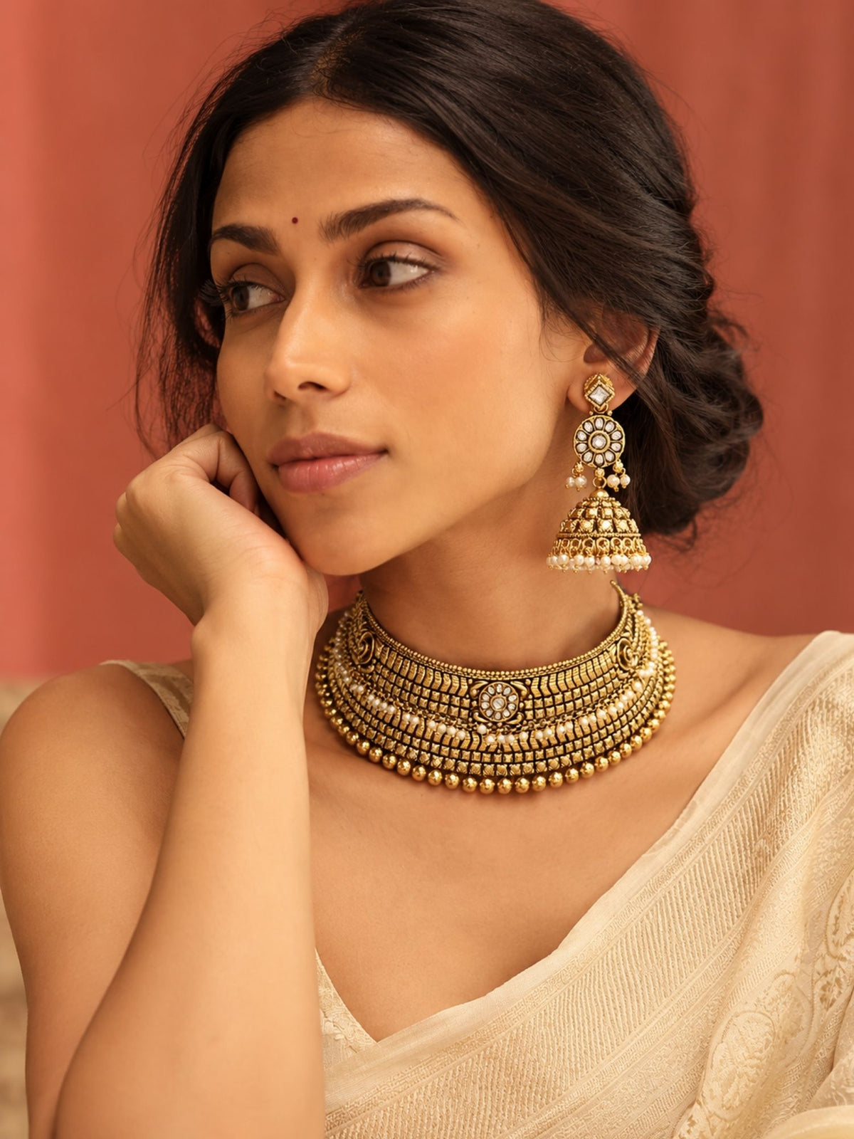 Antique Gold Plated Kundan Choker Necklace Set | Abdesigns Jewellery