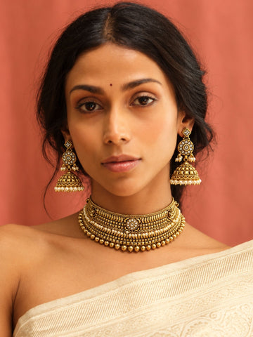Antique Gold Plated Kundan Choker Necklace Set | Abdesigns Jewellery