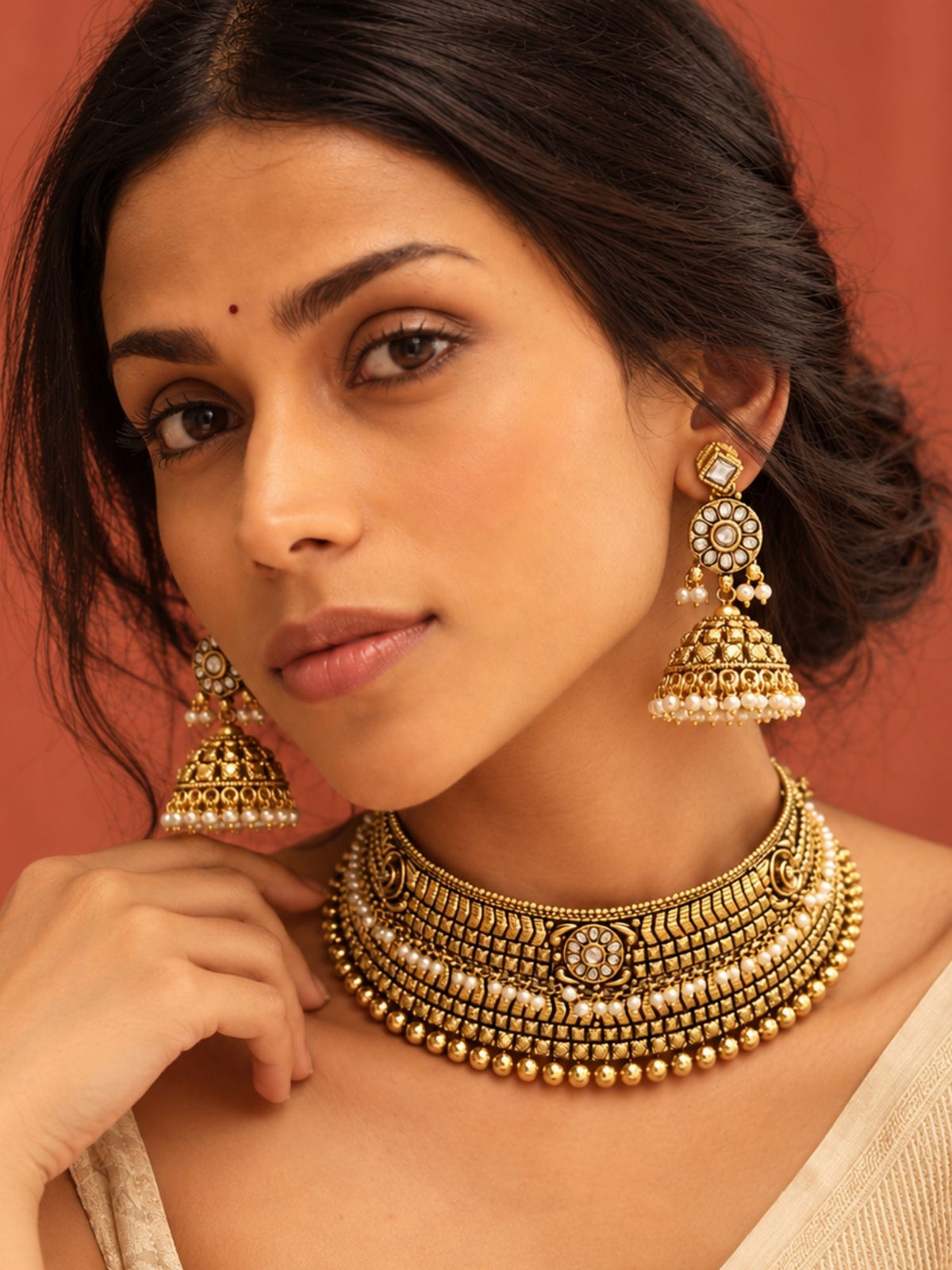 Antique Gold Plated Kundan Choker Necklace Set | Abdesigns Jewellery