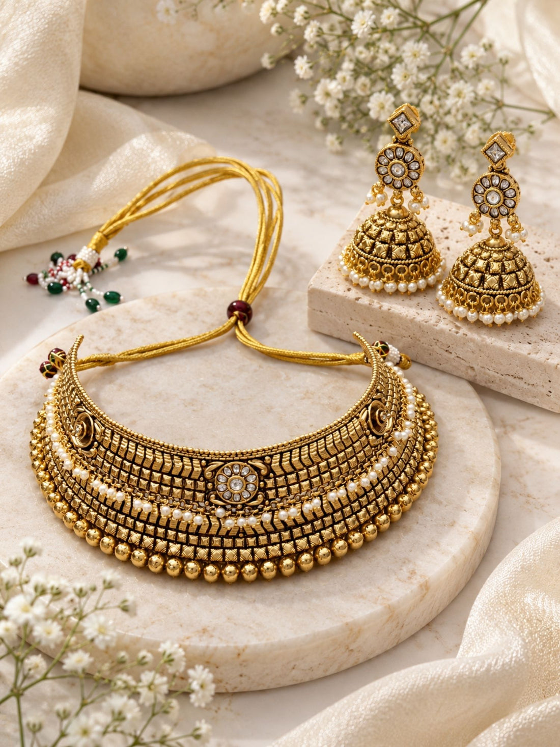 Antique Gold Plated Kundan Choker Necklace Set | Abdesigns Jewellery
