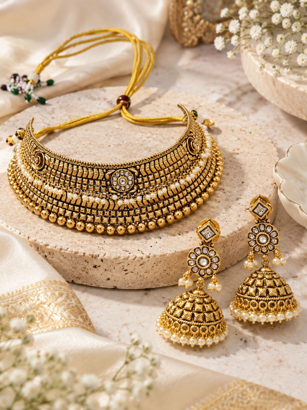 Antique Gold Plated Kundan Choker Necklace Set | Abdesigns Jewellery